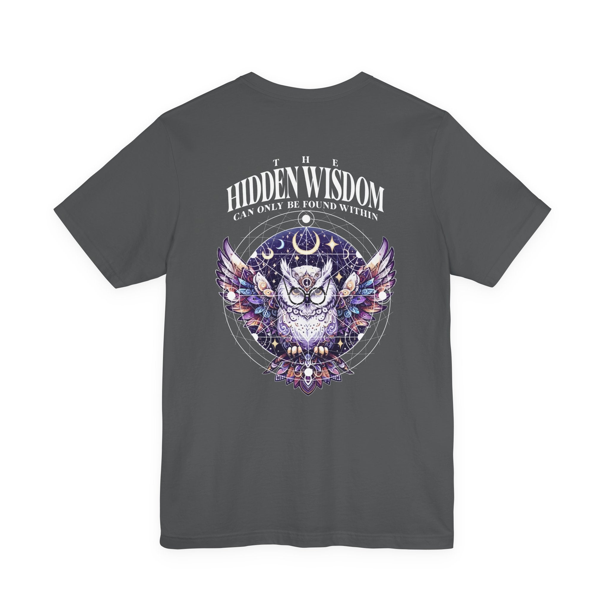 The Hidden Wisdom Within T-Shirt – Vibrant Flying Owl with Geometric Lines