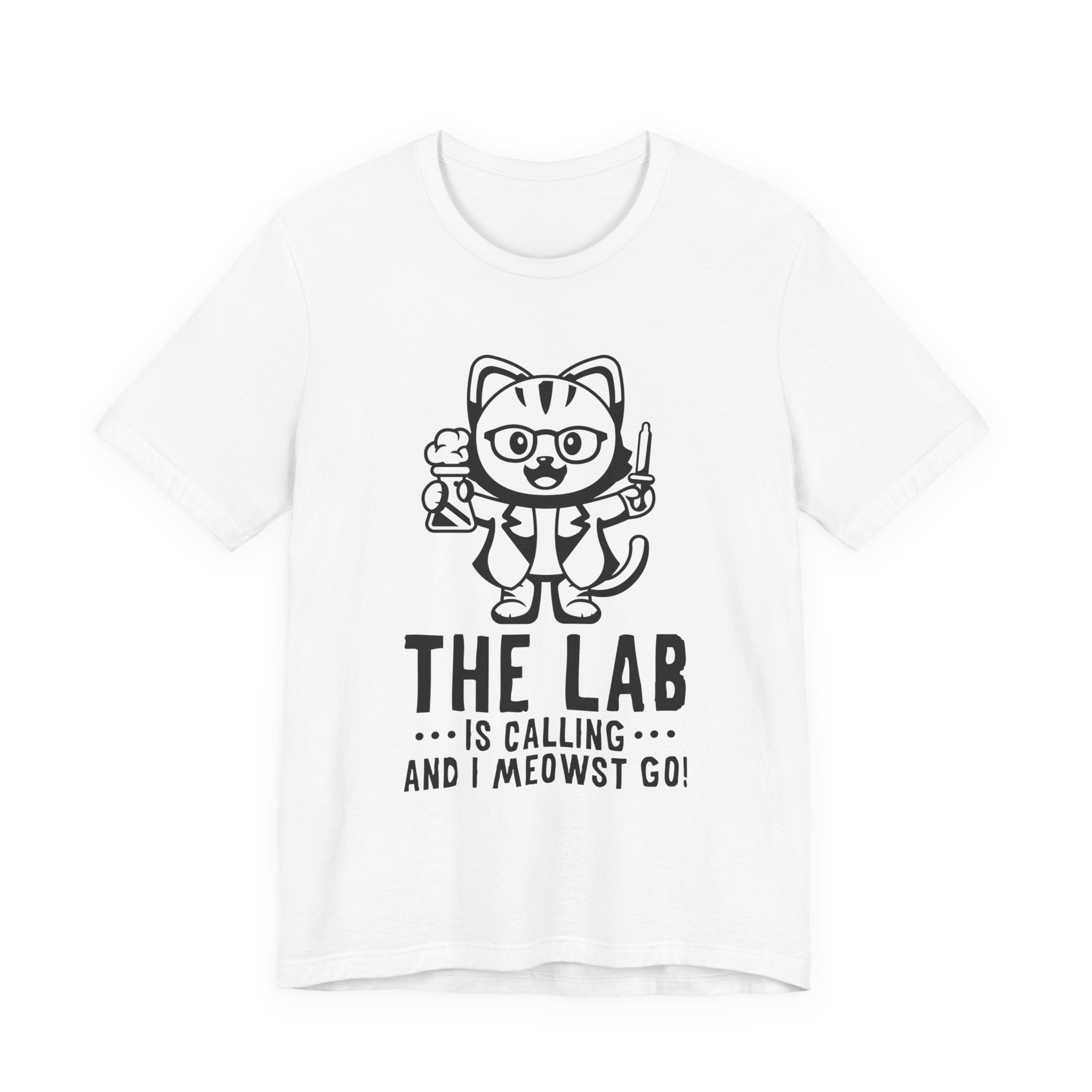 The Lab Is Calling and I Meowst GO Tshirt – Cute Scientist Cat in Lab Coat