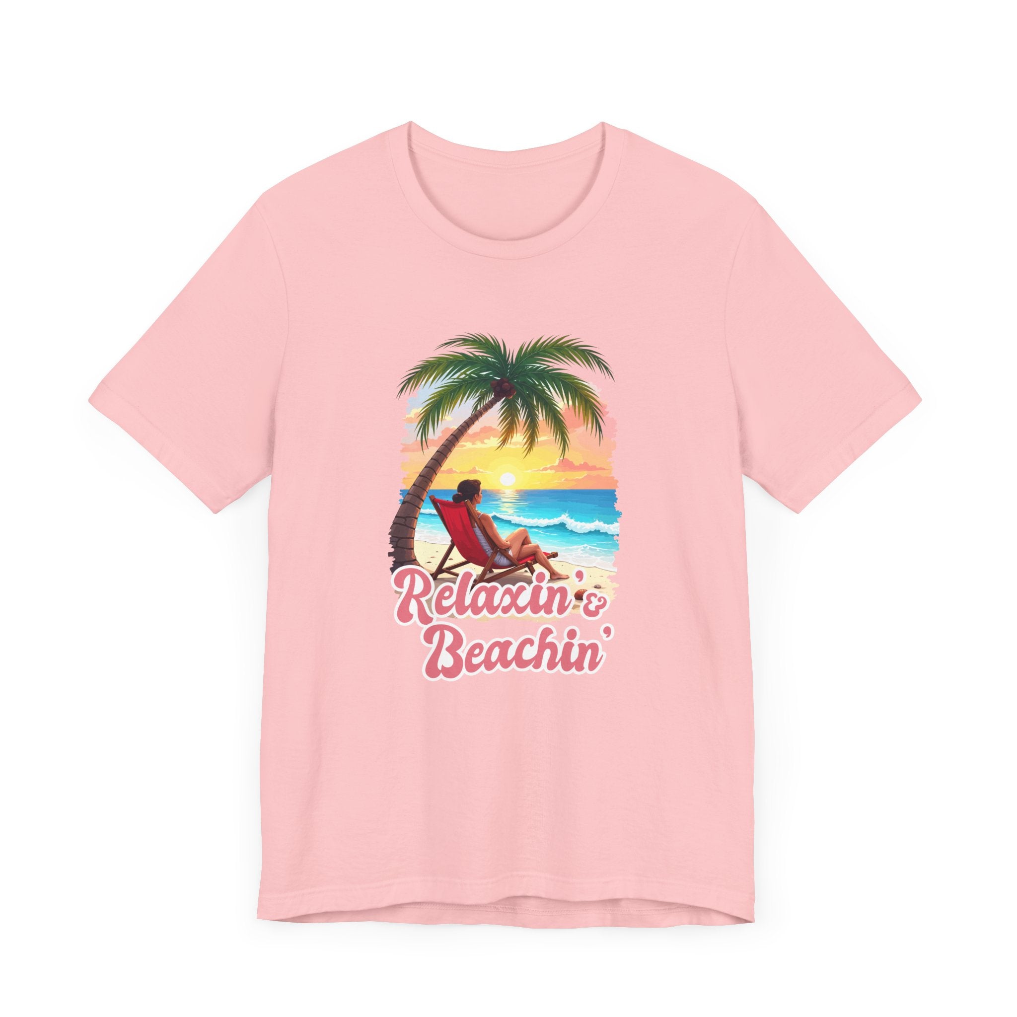 Recharge Mode Relaxin & Beachin' – Woman Lounging Under Palm Tree Beach Scene T-Shirt