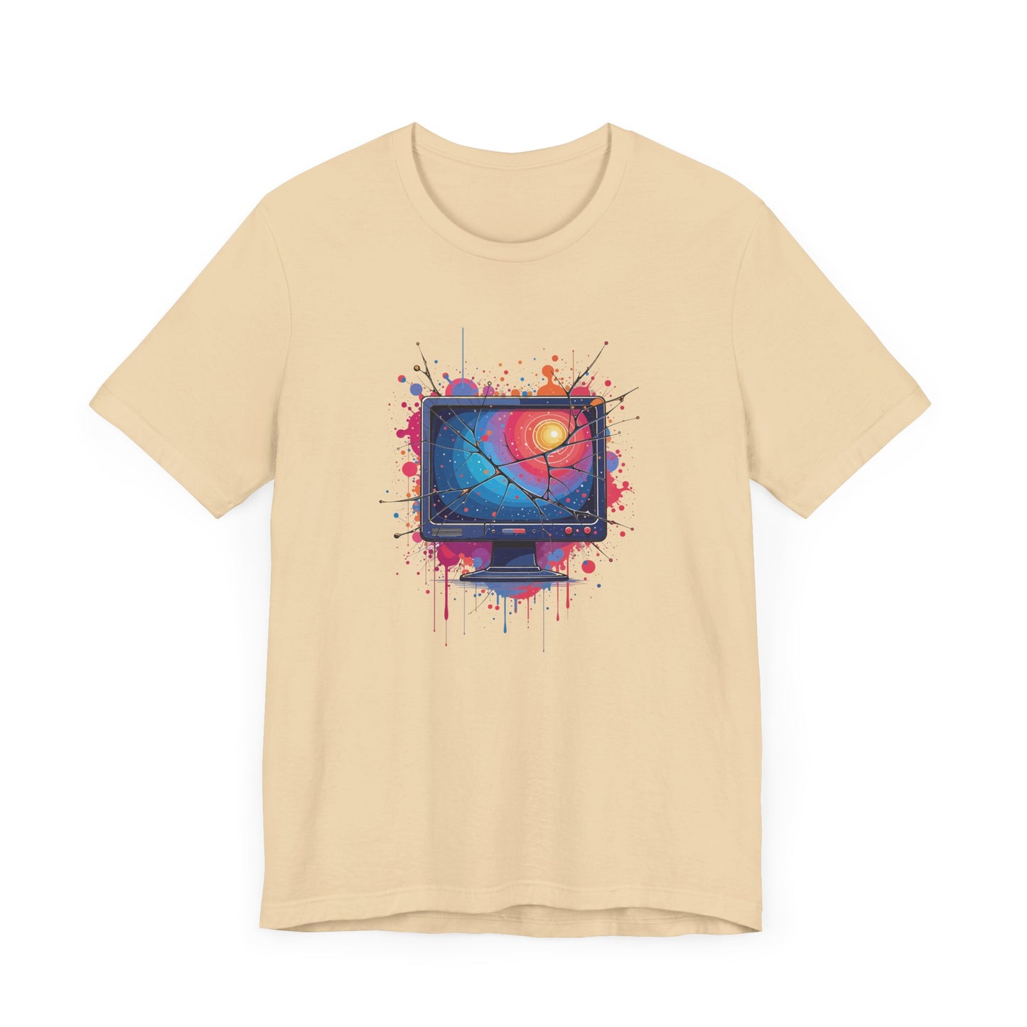 Break the System – Broken Monitor with Cracks, Gradient Screen & Color Splash Graphic T-Shirt