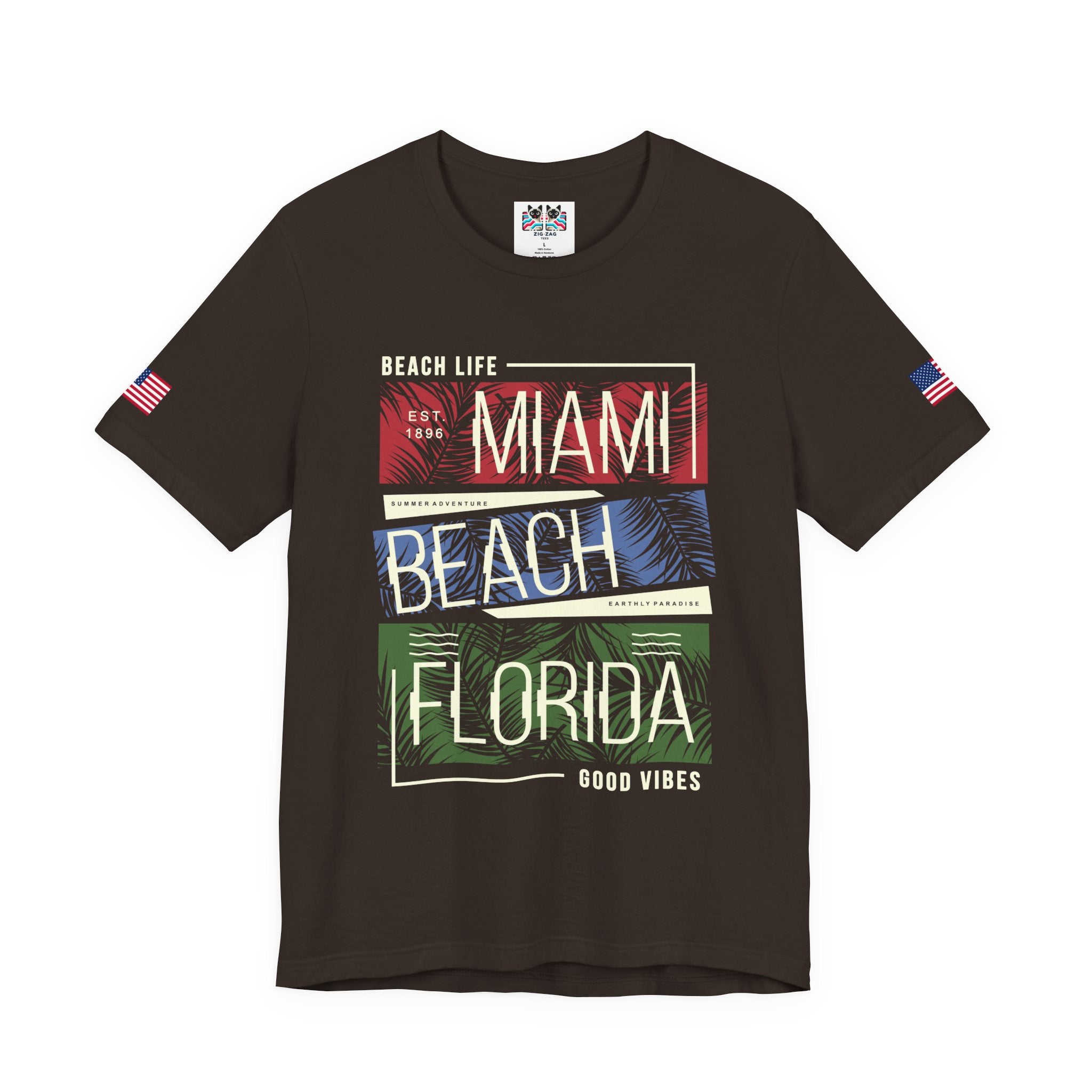 Miami Beach Florida T-Shirt – Beach Life EST 1896 Good Vibes Tropical Panel Graphic Tee