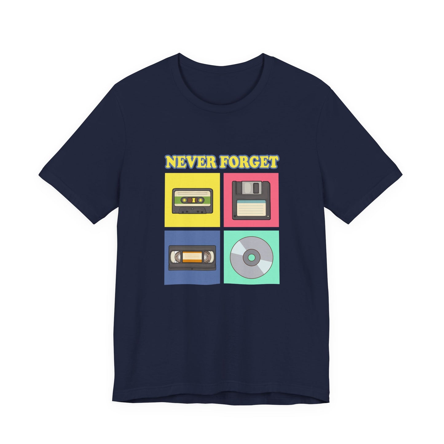 Never Forget Retro Media Tshirt Floppy Disk Cassette Tape Recorder CD Graphic