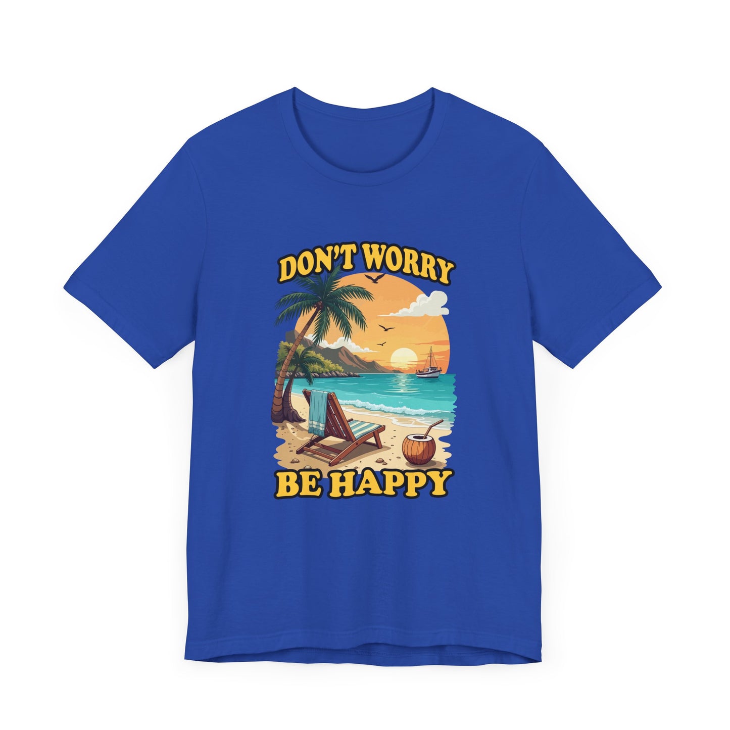 Don’t Worry Be Happy T-Shirt – Retro Beach Sunset Graphic Tee