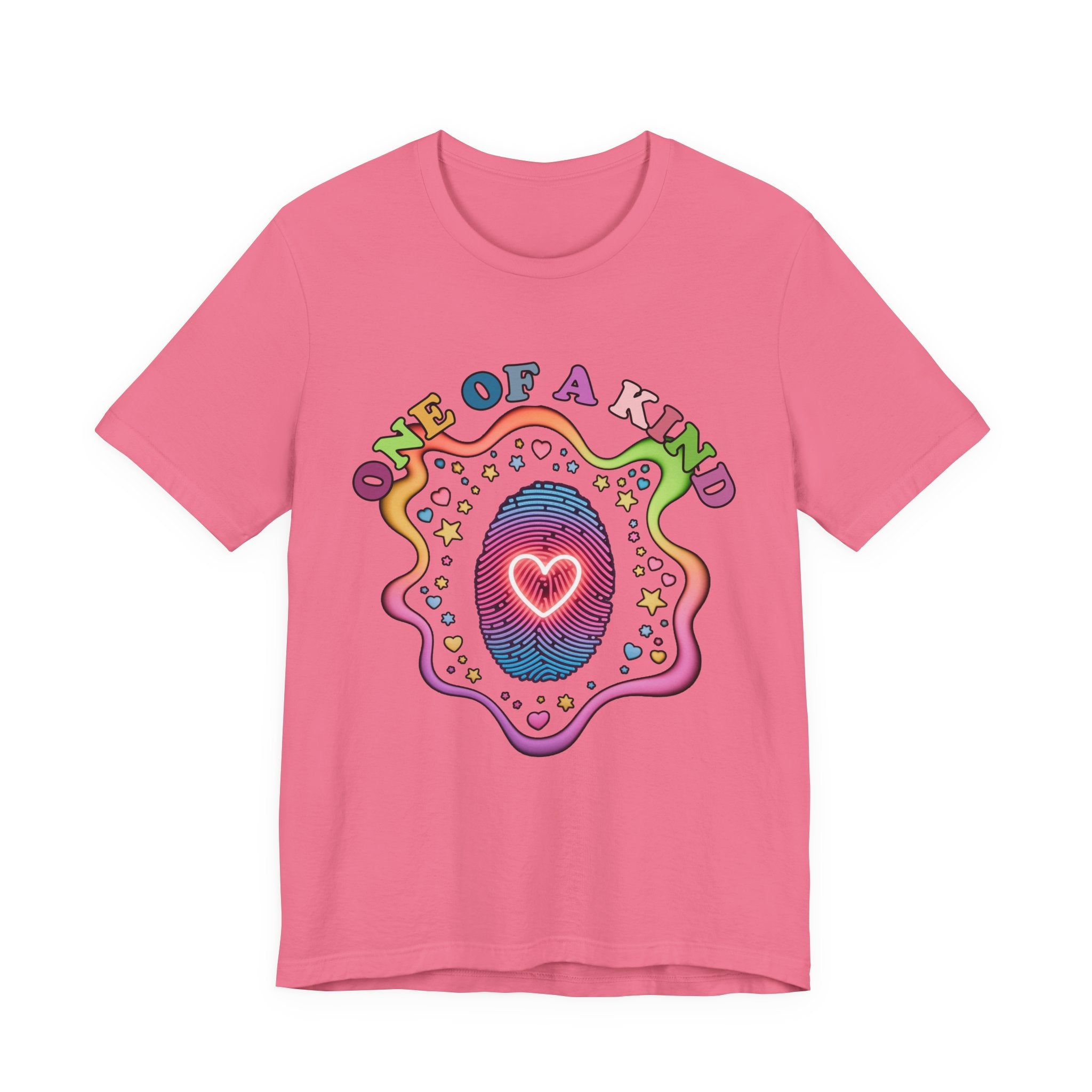 One of a Kind – Embrace Your Uniqueness Colorful Abstract Embryo with Fingerprint & Glowing Heart Graphic T-Shirt