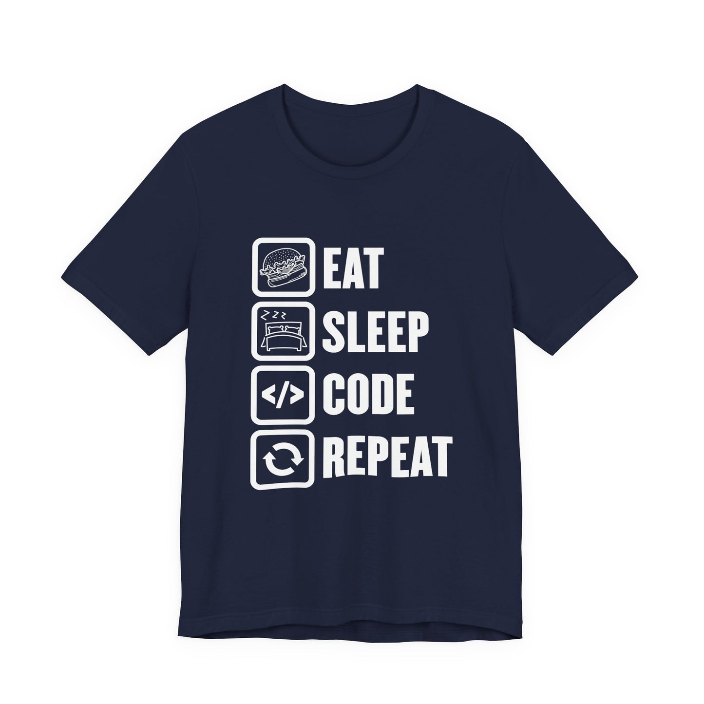Eat, Sleep, Code, Repeat Tshirt – Minimalist Icon Design