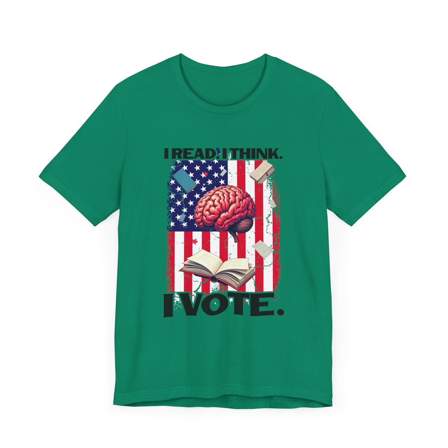 I READ I THINK I VOTE - Flag, Books & Brain Graphic T-Shirt