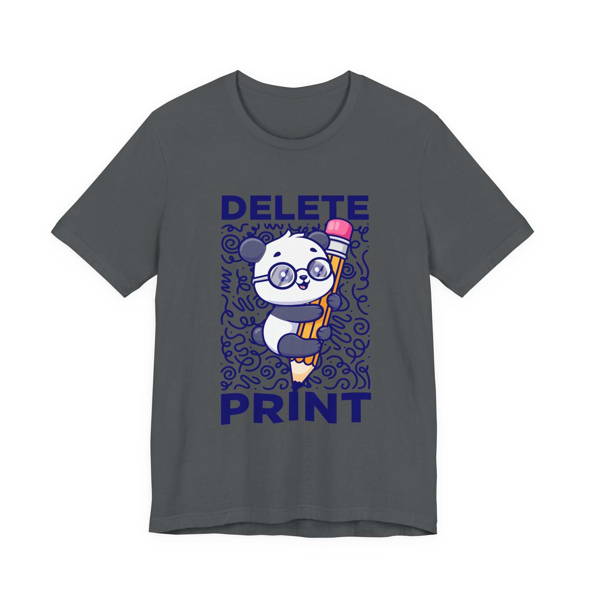 Delete Print T-Shirt – Cute Puppy Hugging Giant Pencil Graphic Tee