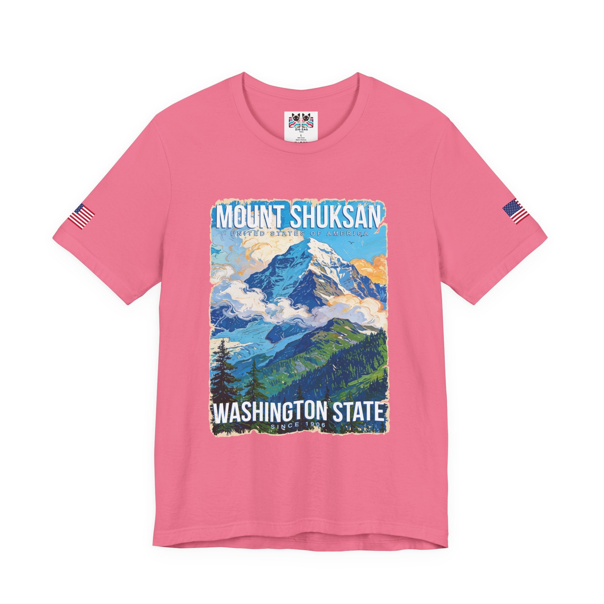 Mount Shuksan Washington State Since 1906 Colorful Mountain Poster T-Shirt | North Cascades Souvenir Tee | PNW Shirt