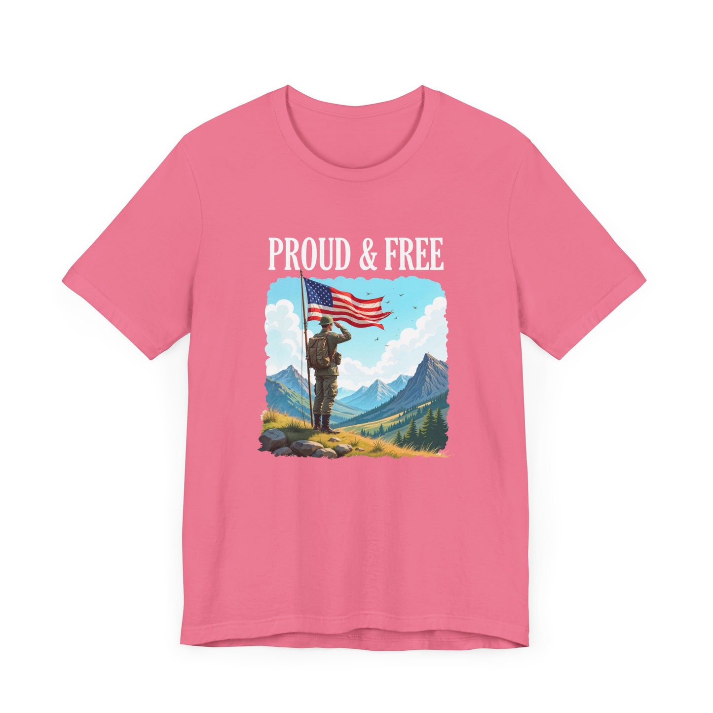 Proud and Free | Patriotic US Flag & Soldier Salute T-Shirt