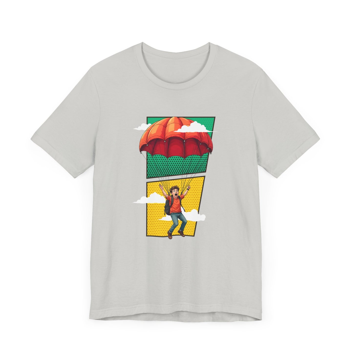 Do it Scared Boy Parachuting Mid-Air with Clouds Background Graphic T-Shirt