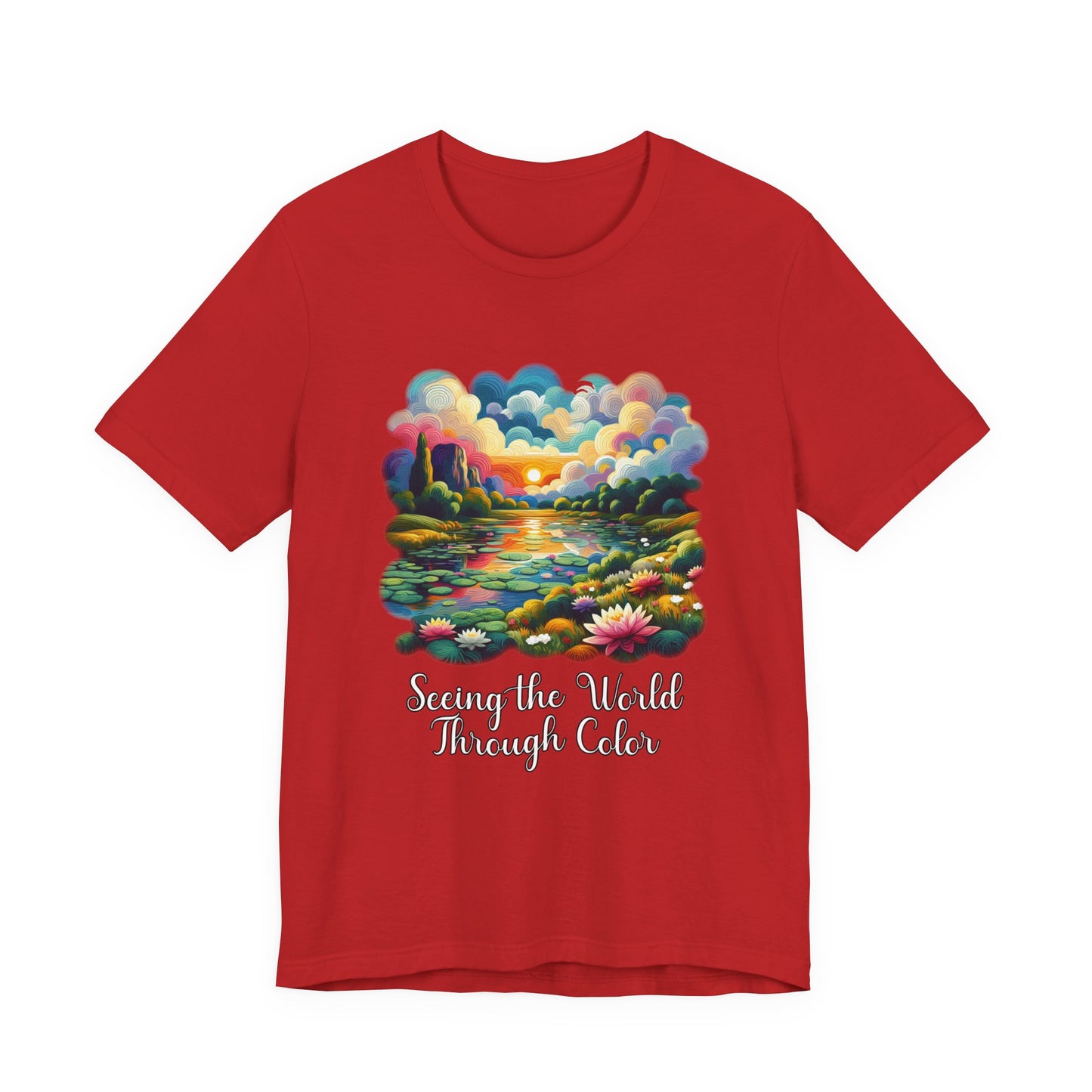 Impressionist Seeing the World Through Color Tshirt – Colorful Lotus Pond with Sunset Graphic