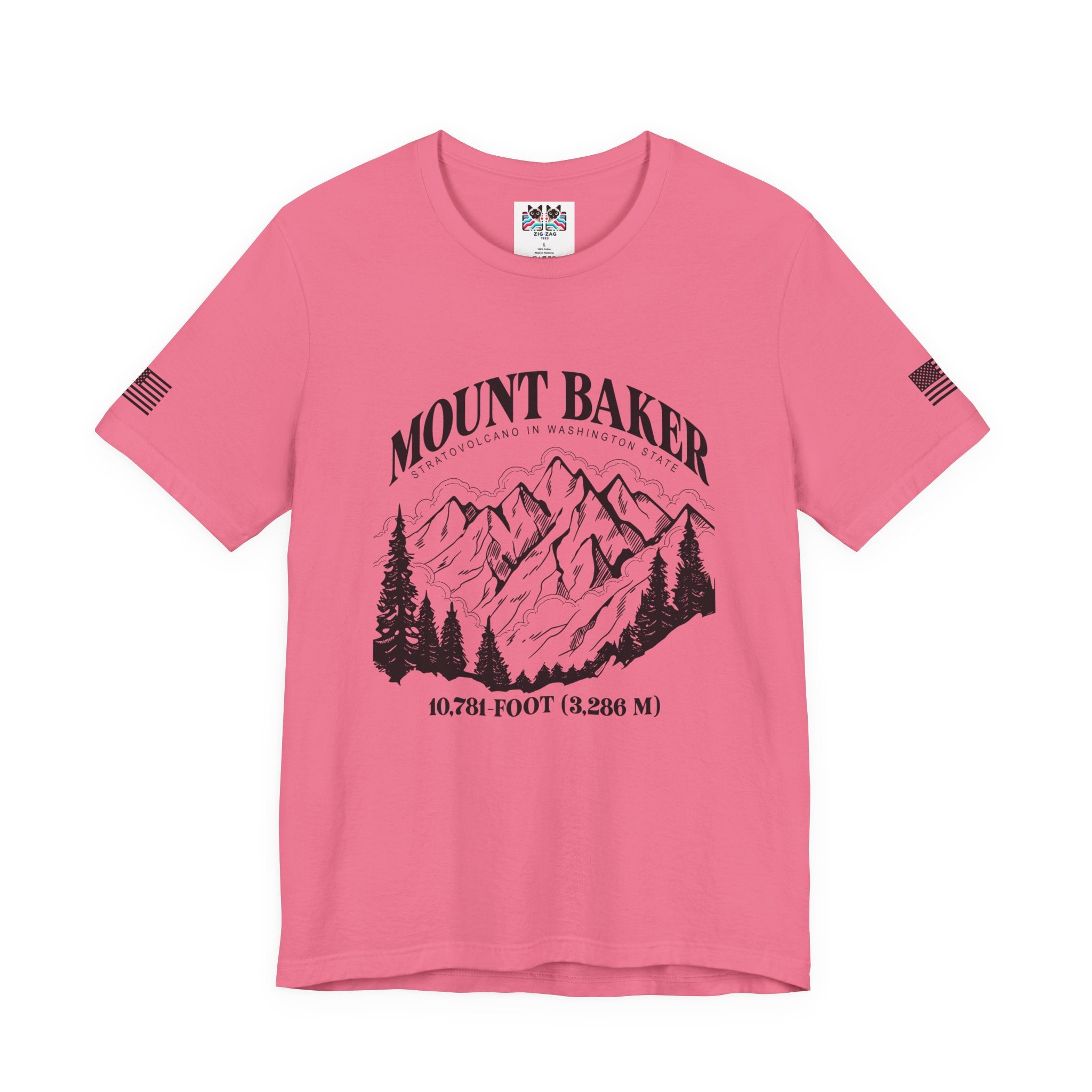 Mount Baker Stratovolcano Washington State 10,781-Foot Graphic T-Shirt | North Cascades Hiking Tee | PNW Mountain Shirt