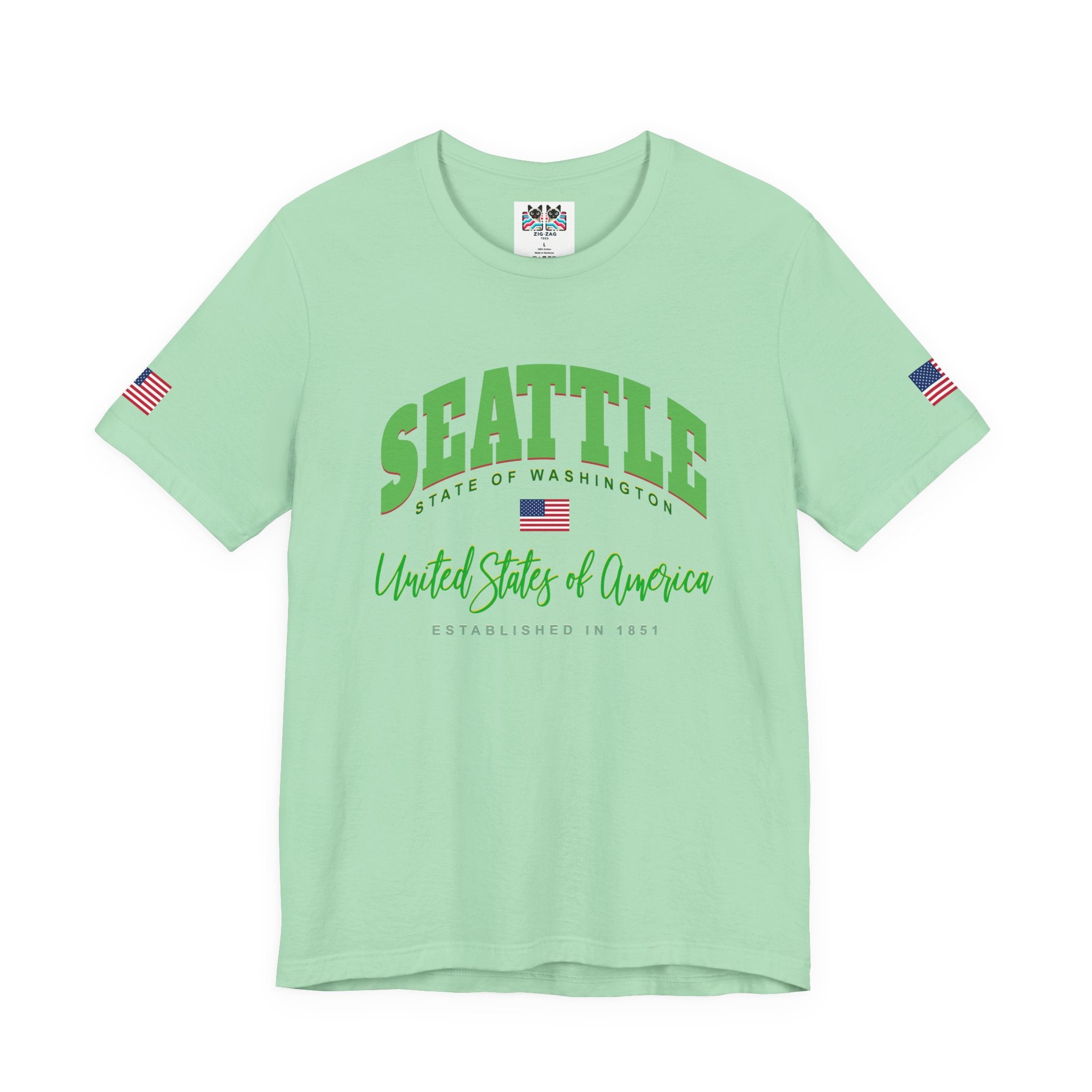 Seattle State of Washington United States of America EST 1851 Collegiate T-Shirt | Patriotic Seattle Tee