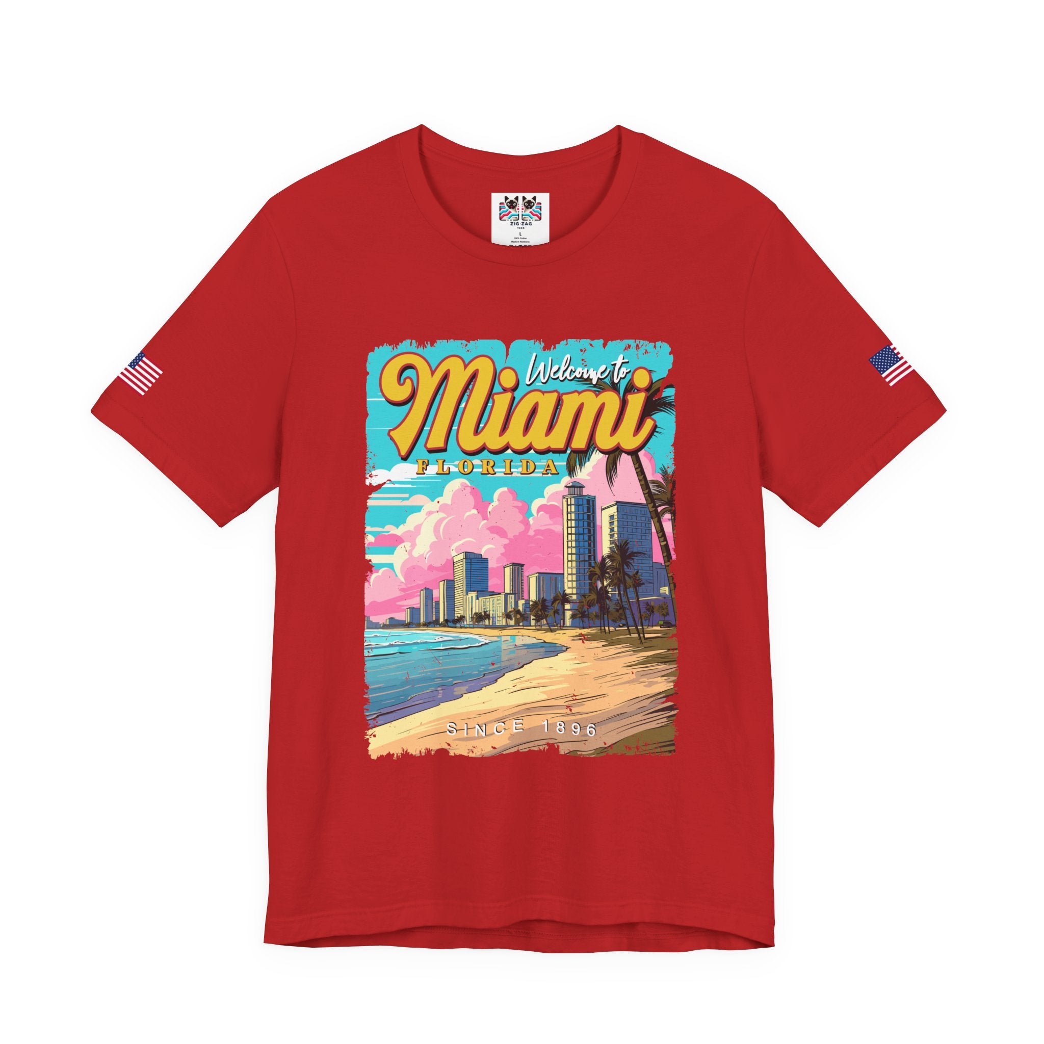 Welcome to Miami Florida T-Shirt – Since 1896 Retro Beach Skyline Poster Graphic Tee