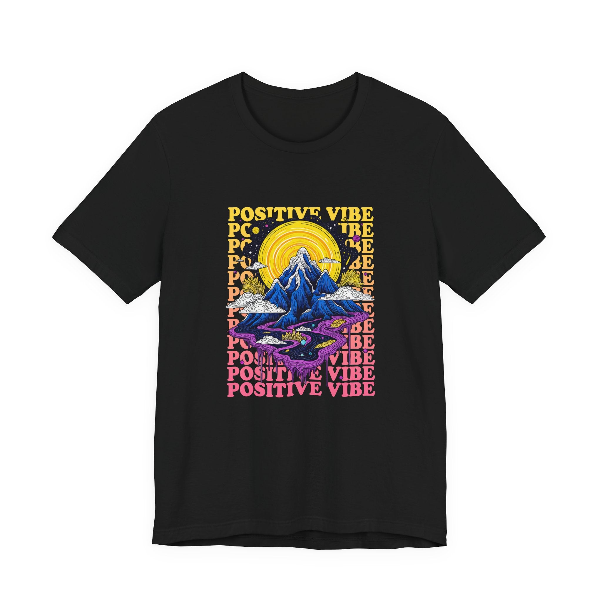 Positive Vibes – Cosmic Sun and Solar System Drip Graphic T-Shirt