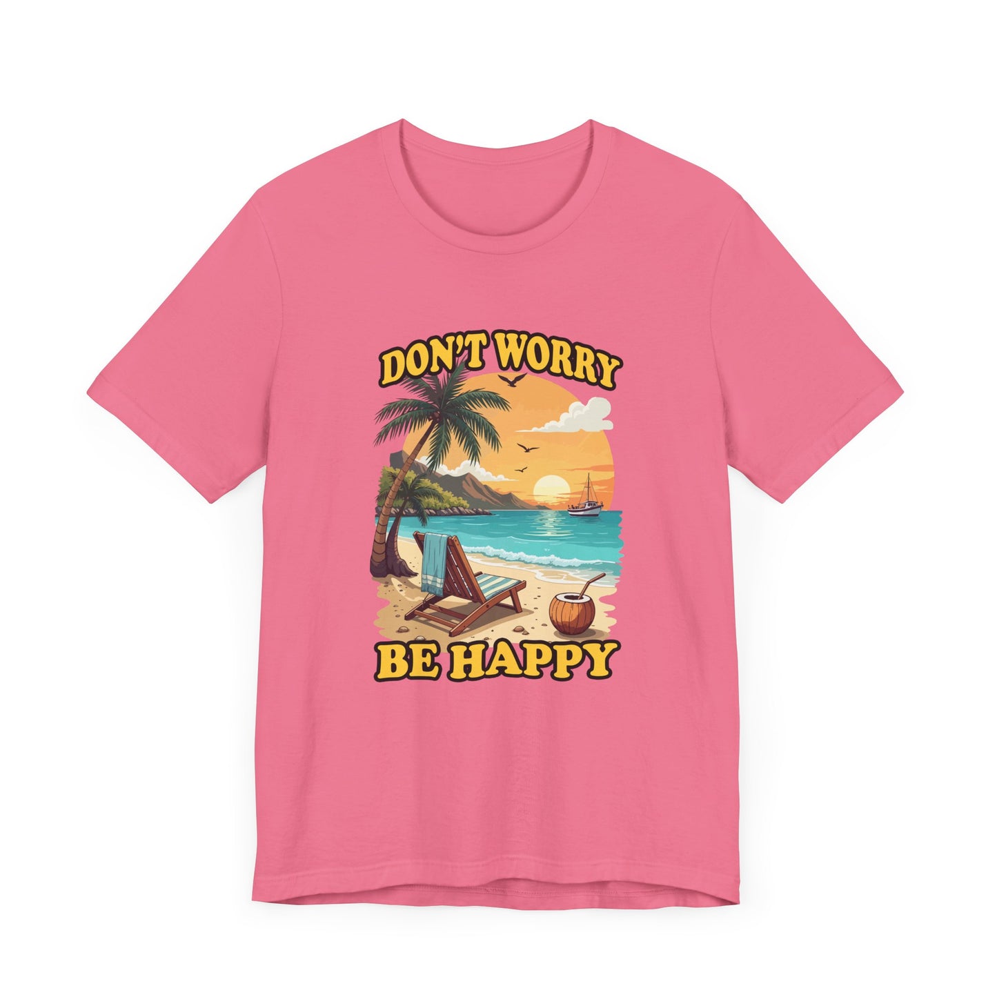Don’t Worry Be Happy T-Shirt – Retro Beach Sunset Graphic Tee