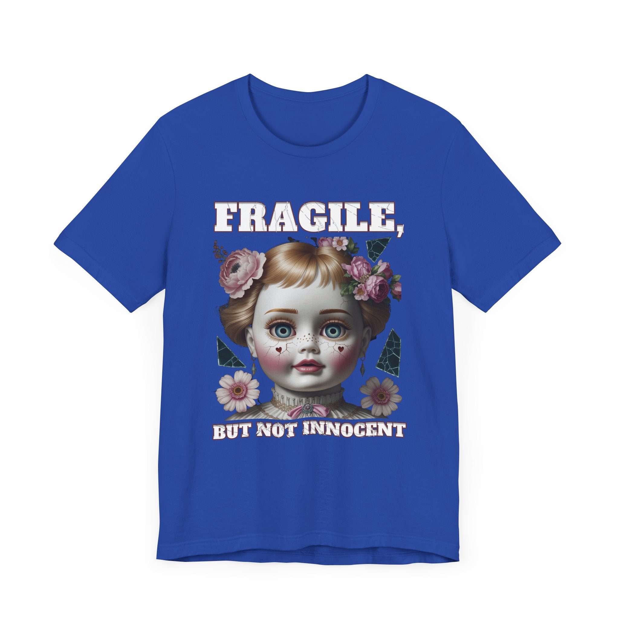 Fragile, But Not Innocent | Doll Face with Flowers & Cracks Graphic T-Shirt