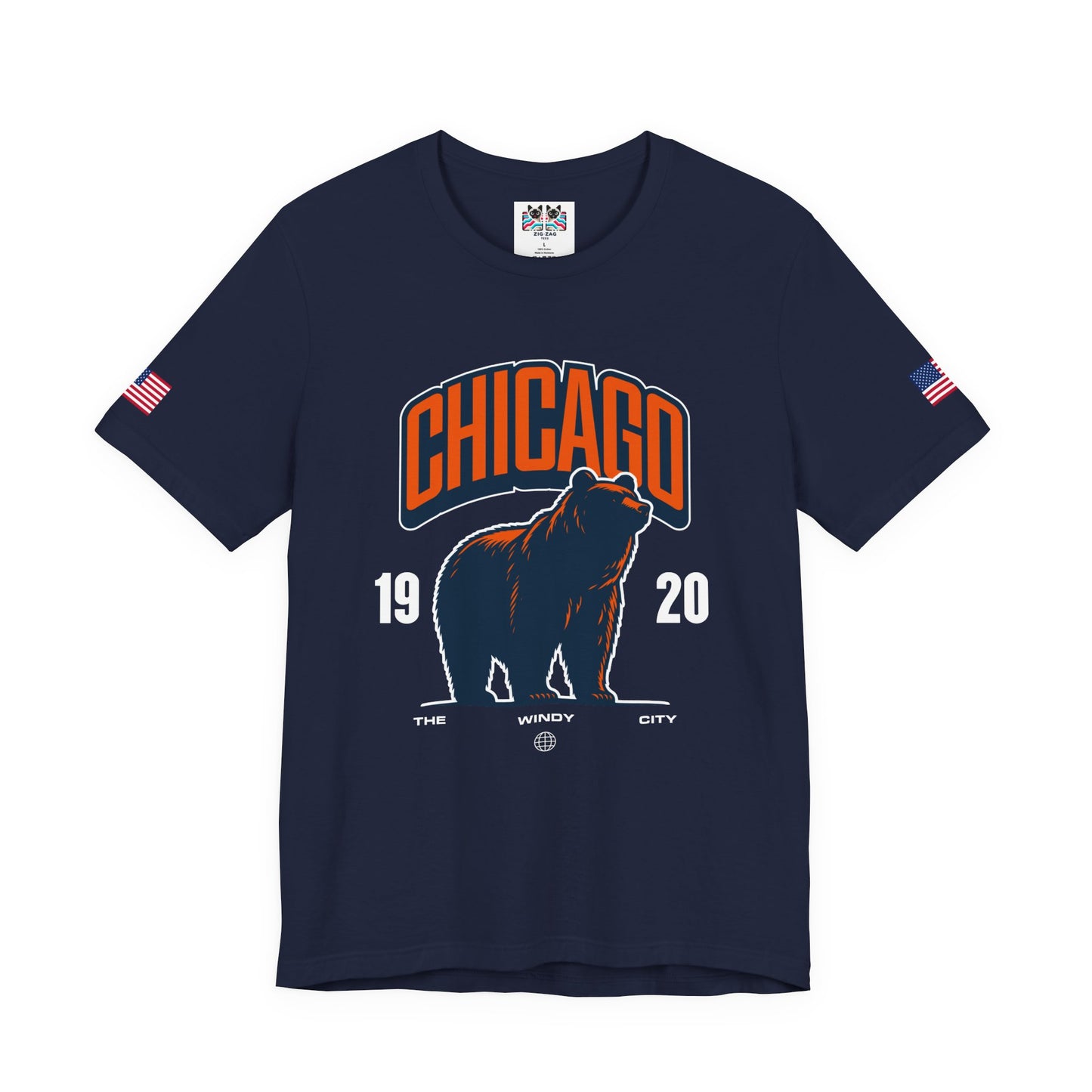 Chicago Bear T-Shirt - The Windy City 1920 Navy Orange Roaring Bear Mascot