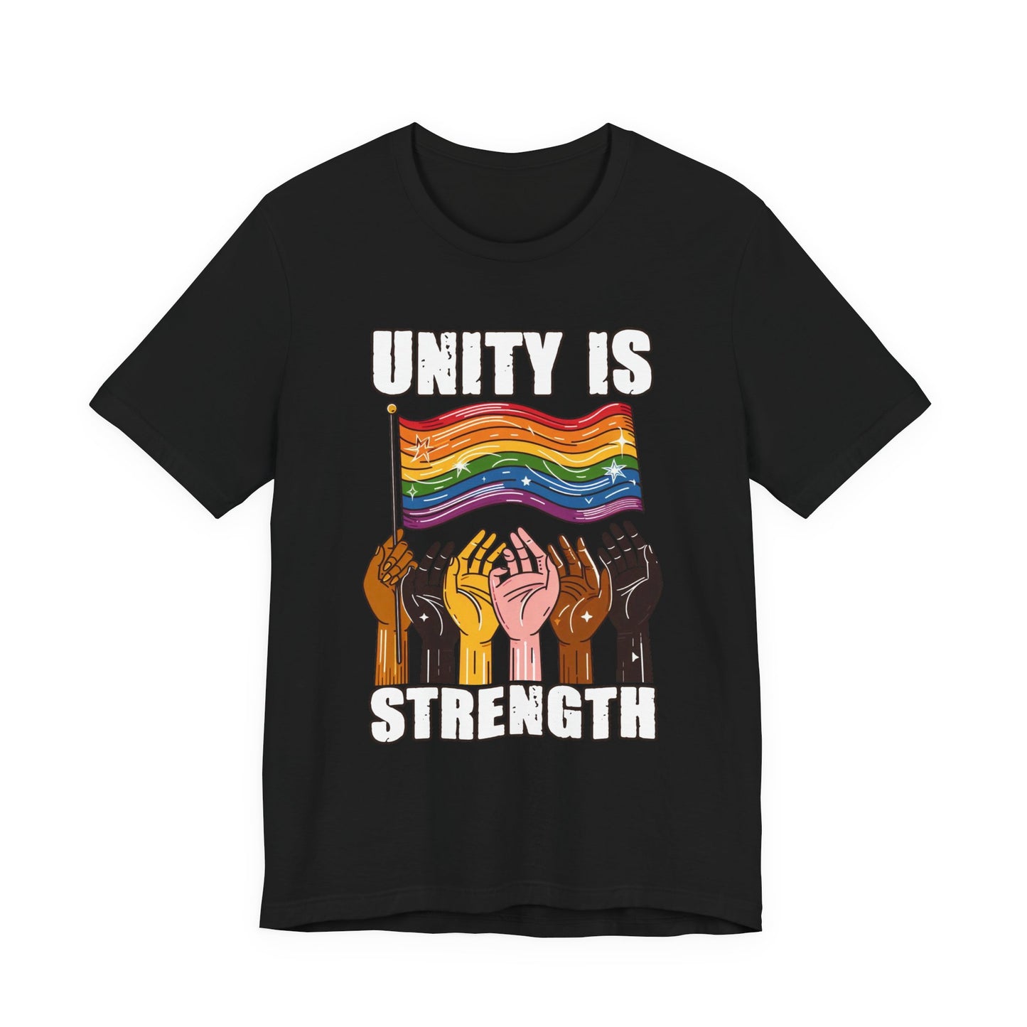 Unity Is Strength – Diverse Hands Holding Pride Flag Graphic T-Shirt