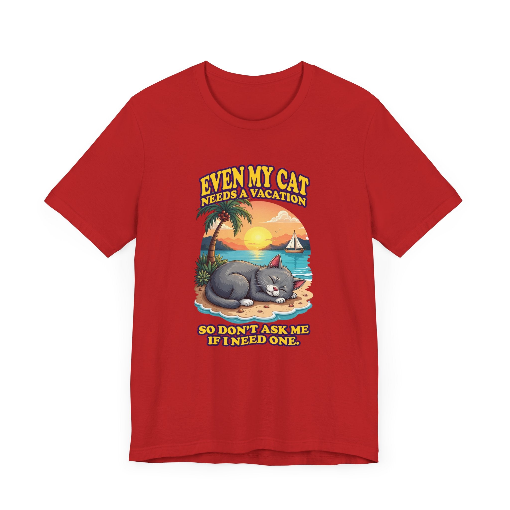 Even My Cat Needs a Vacation T-Shirt – Funny Cat Beach Graphic Tee