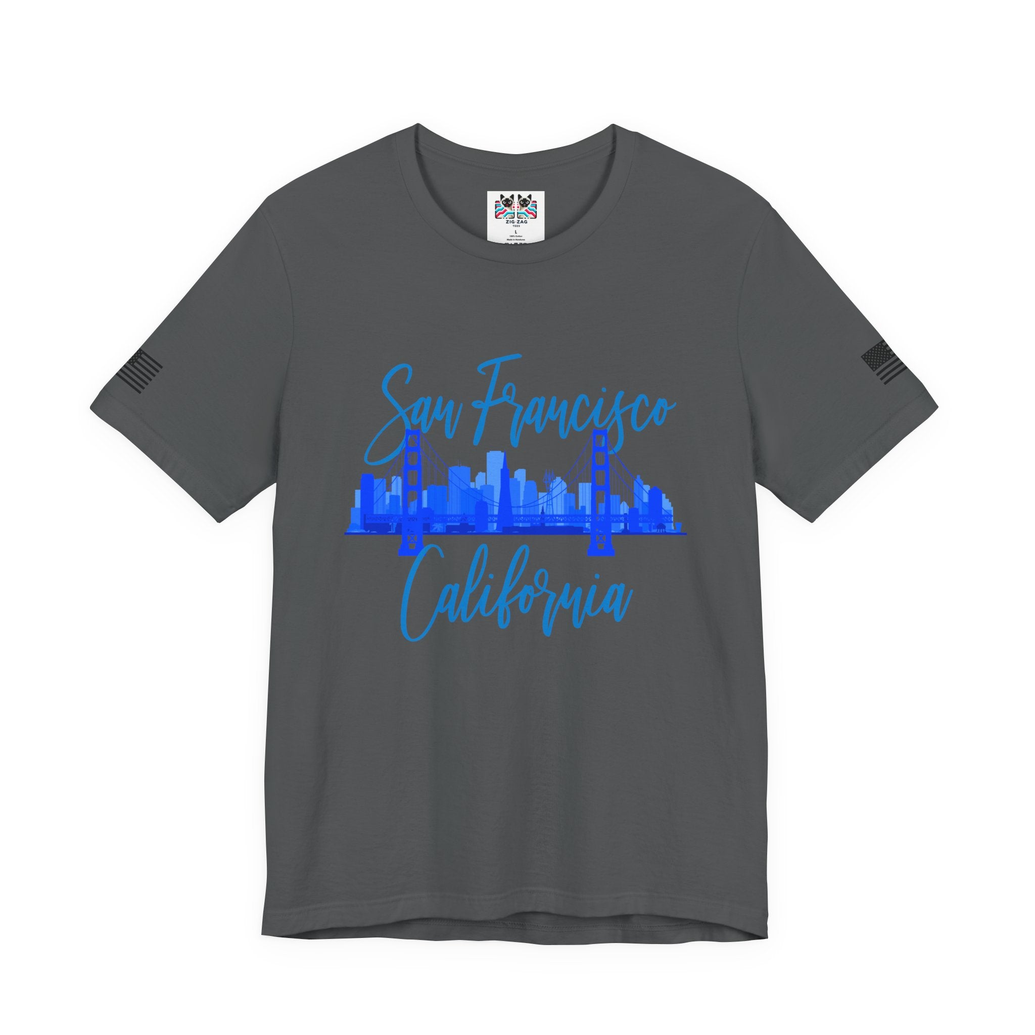 San Francisco California T-Shirt, Golden Gate Bridge Skyline Cursive Script Tee, SF California Souvenir Shirt, Bay Area Travel Gift, Unisex