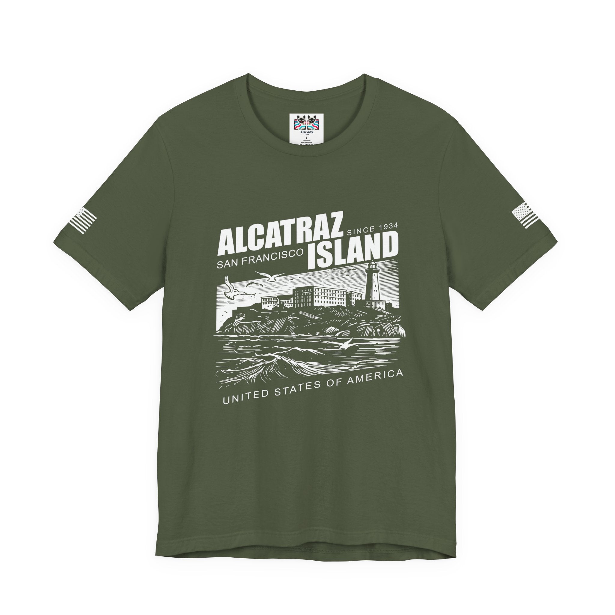 Alcatraz Island San Francisco T-Shirt – Since 1934 Vintage Engraving Style Graphic Tee United States of America