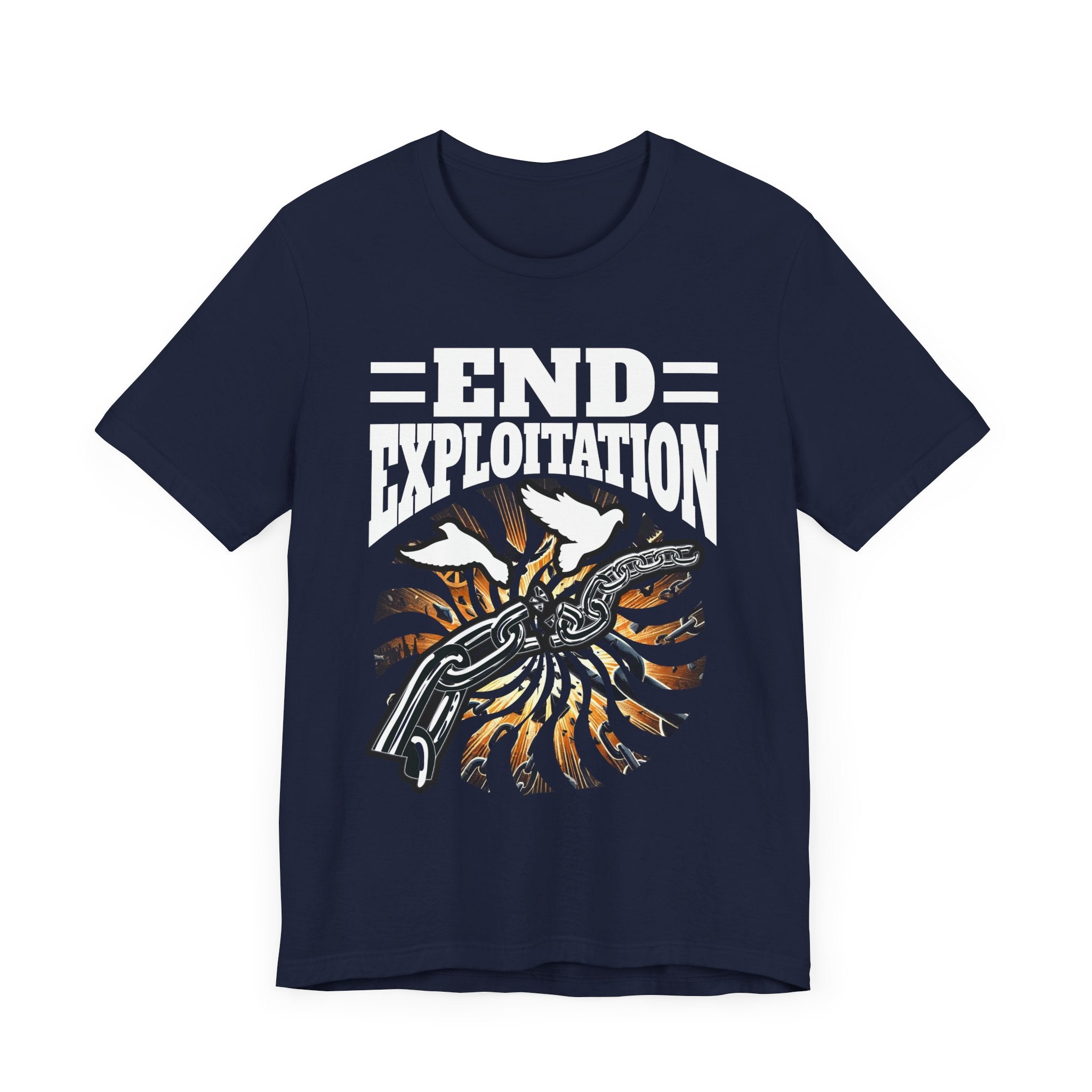 End Exploitation | Broken Chain & Flying White Pigeons Graphic T-Shirt