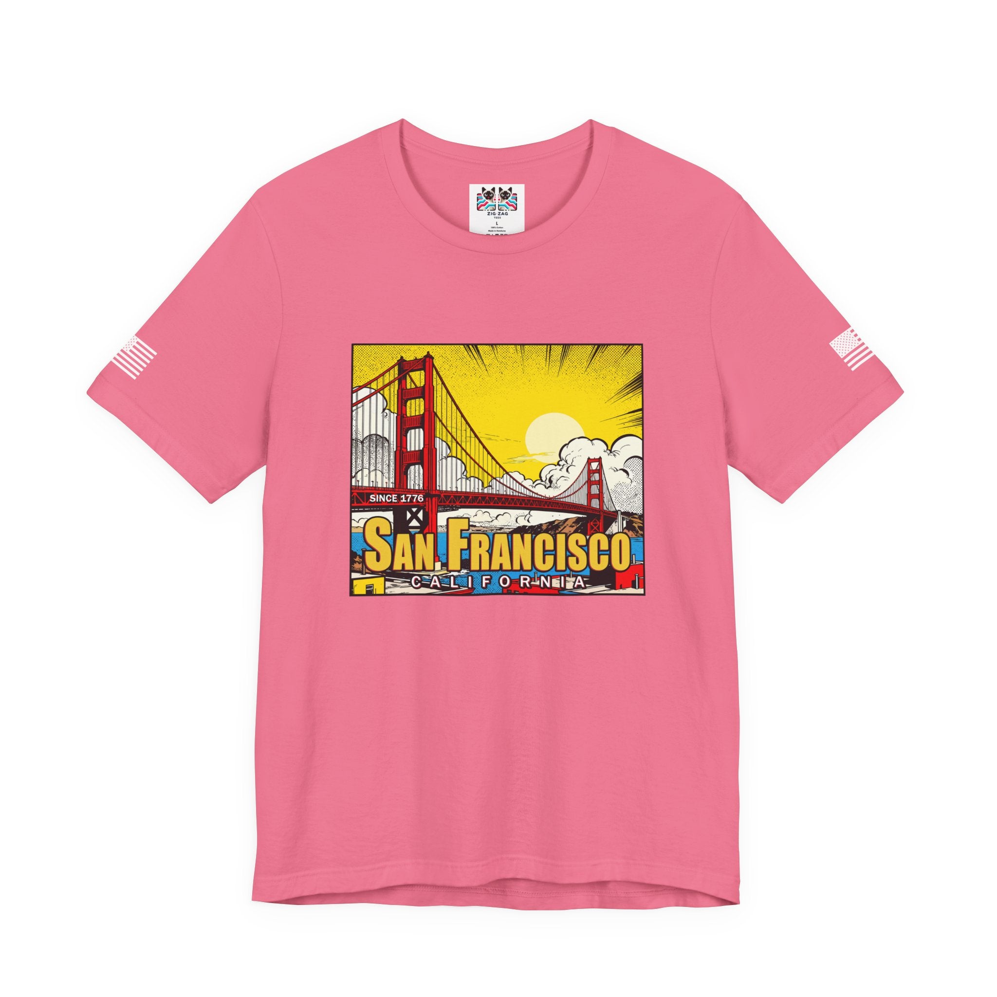 San Francisco California Comic Style T-Shirt – Golden Gate Bridge Pop Art Graphic Tee Since 1776