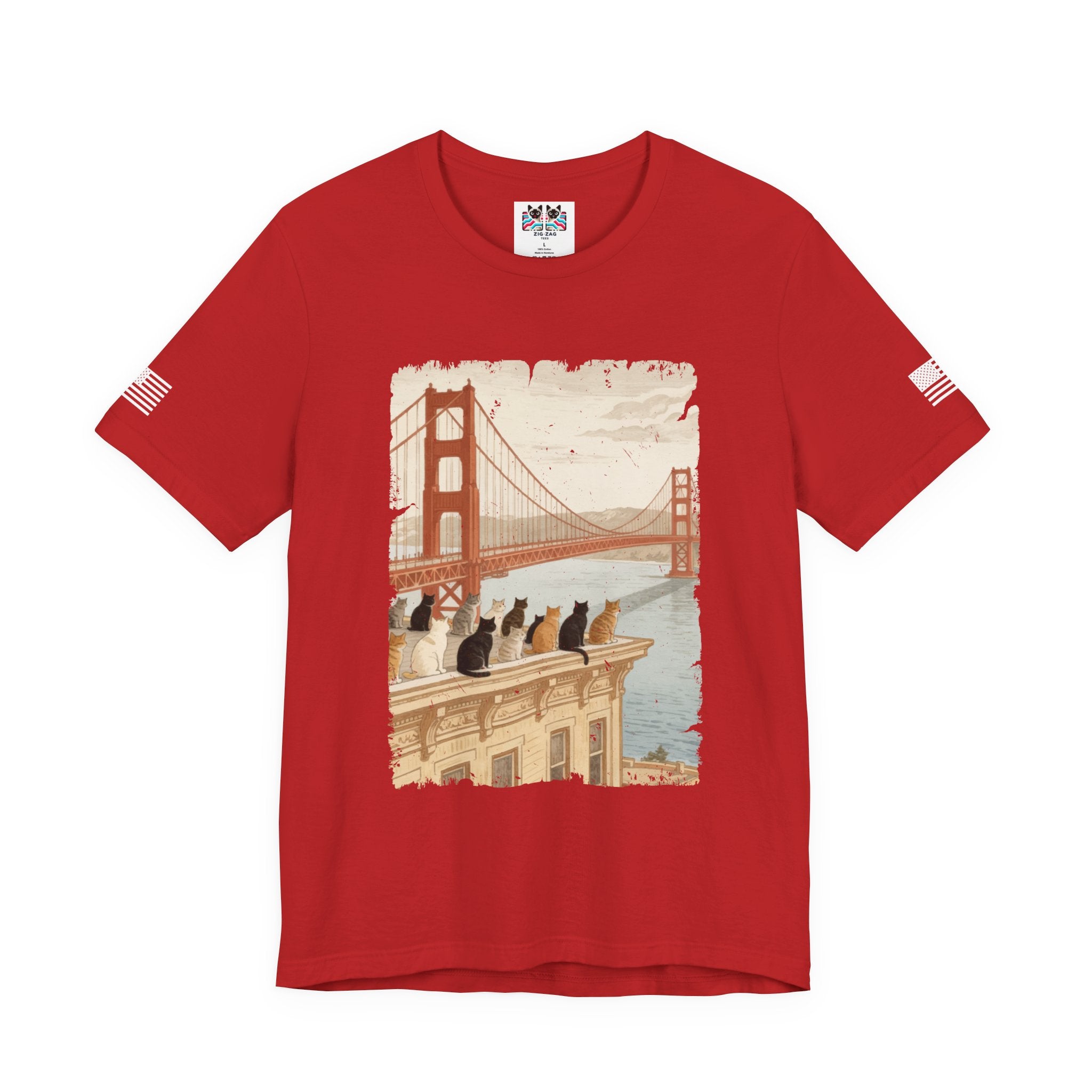 San Francisco Cats Golden Gate Bridge T-Shirt – Vintage Illustrated Cat Lover Graphic Tee