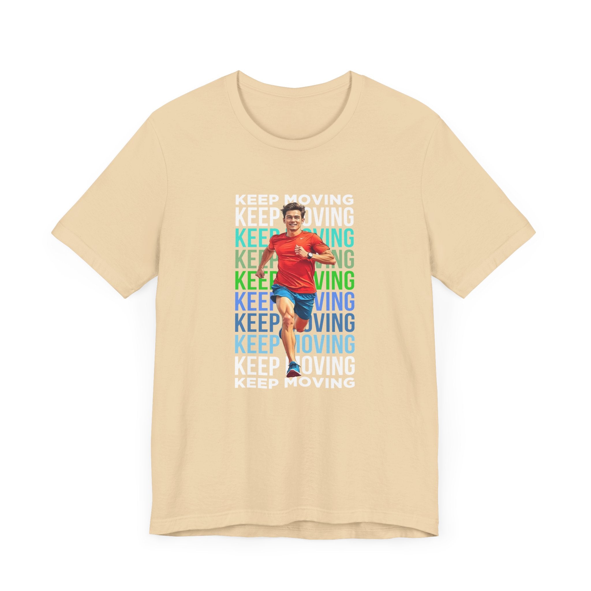 Keep Moving – Determination and Progress Man Running Motivational Graphic T-Shirt
