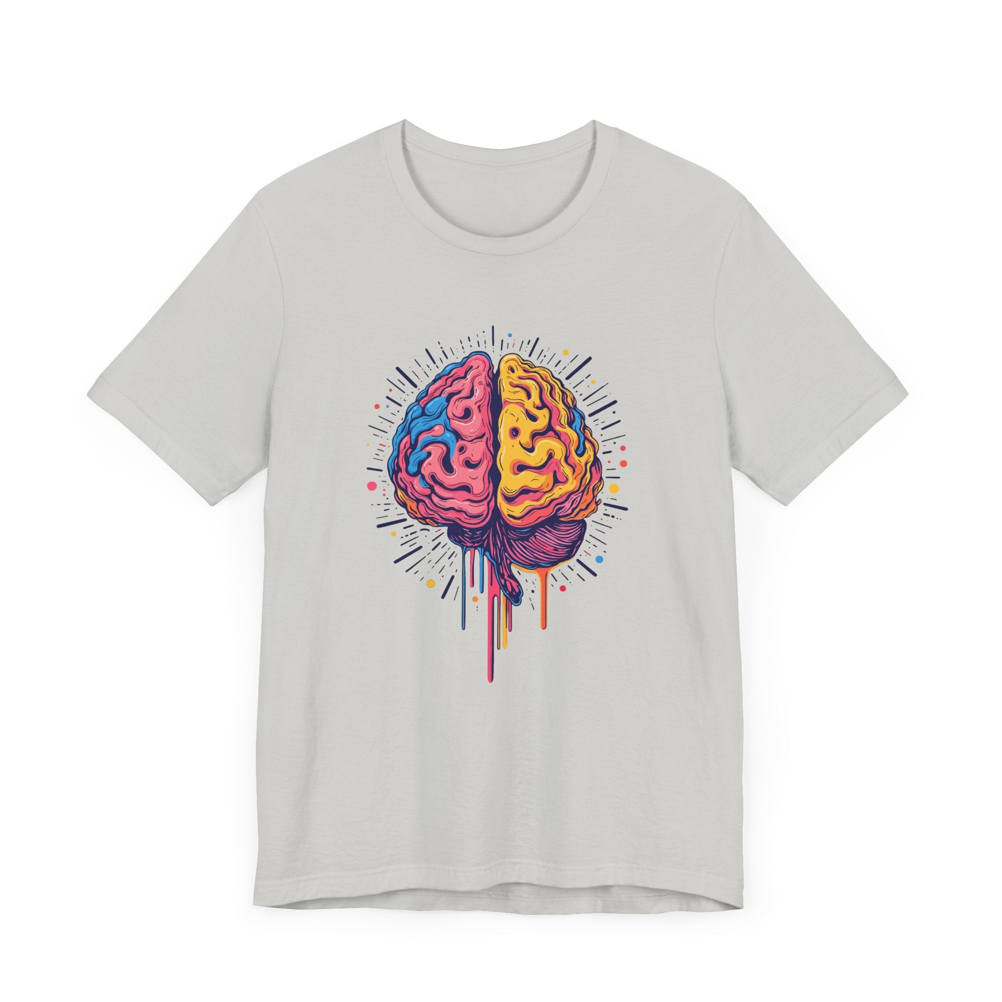 Colorful Vibrant Brain with Dripping Paint and Radiant Energy Lines Graphic T-Shirt