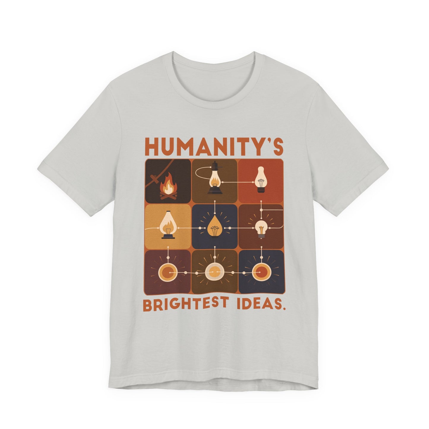 Humanity’s Bright Ideas Tshirt – Evolution from Fire to Fiber Optics Graphic