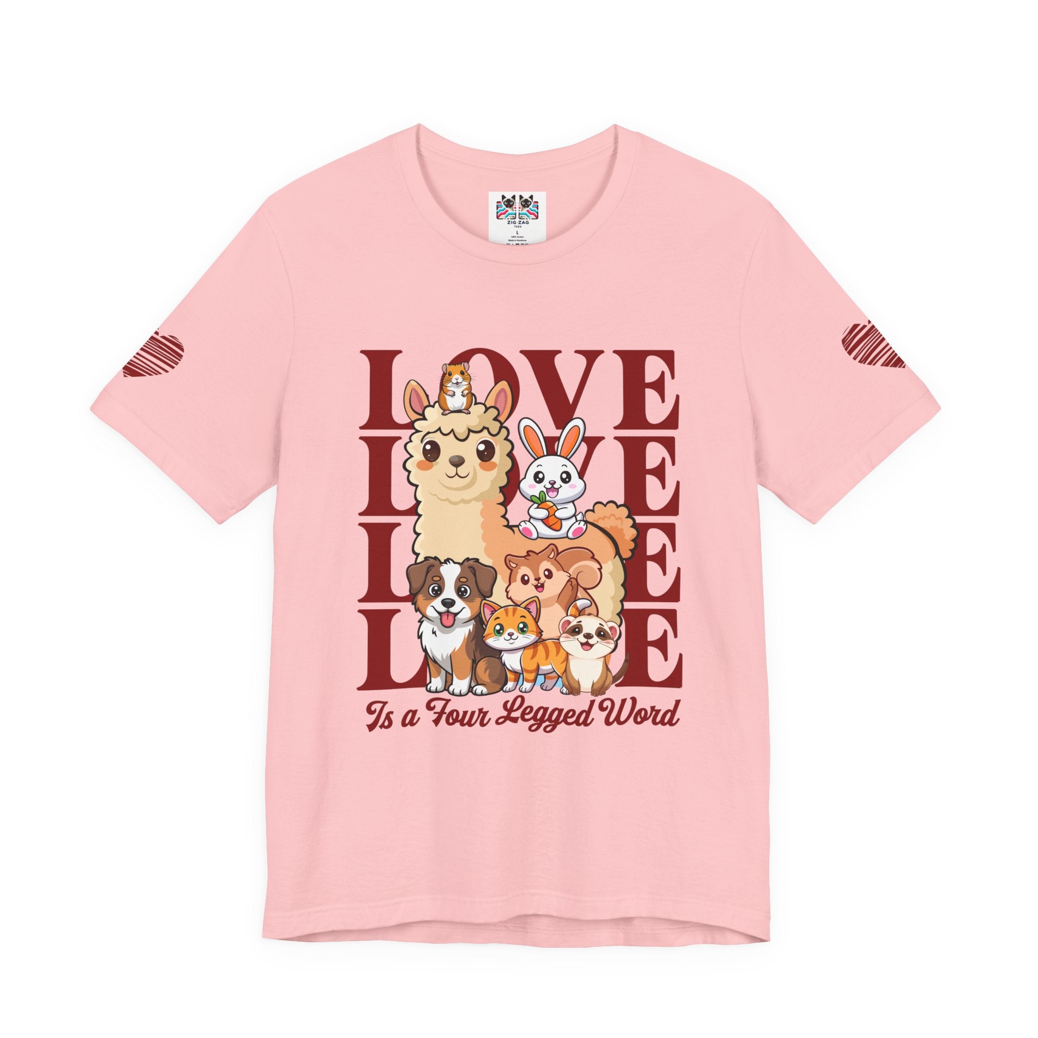 Love Is a Four Legged Word T-Shirt – Cute Animals Llama Dog Cat Rabbit Pet Lover Graphic Tee