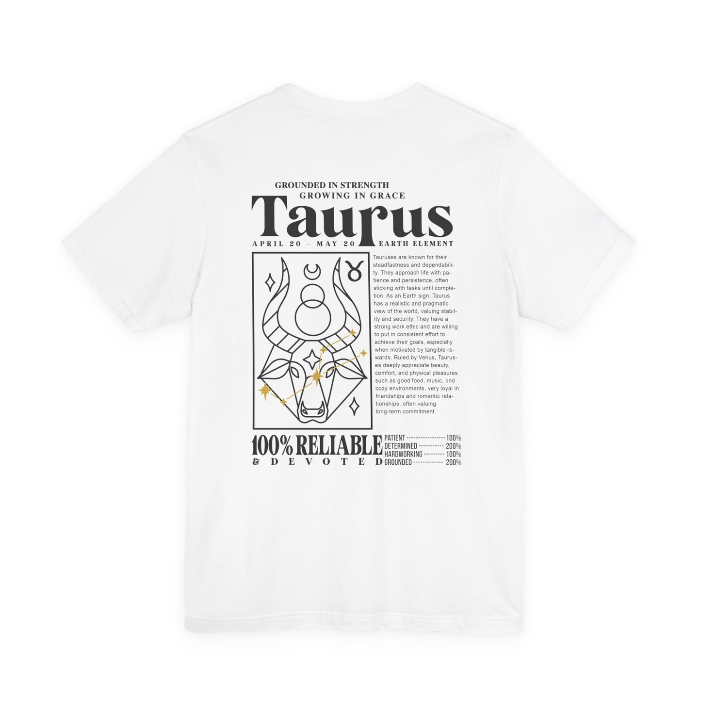 Taurus Grounded Strength T-Shirt – Zodiac Bull with Earth Element and Traits