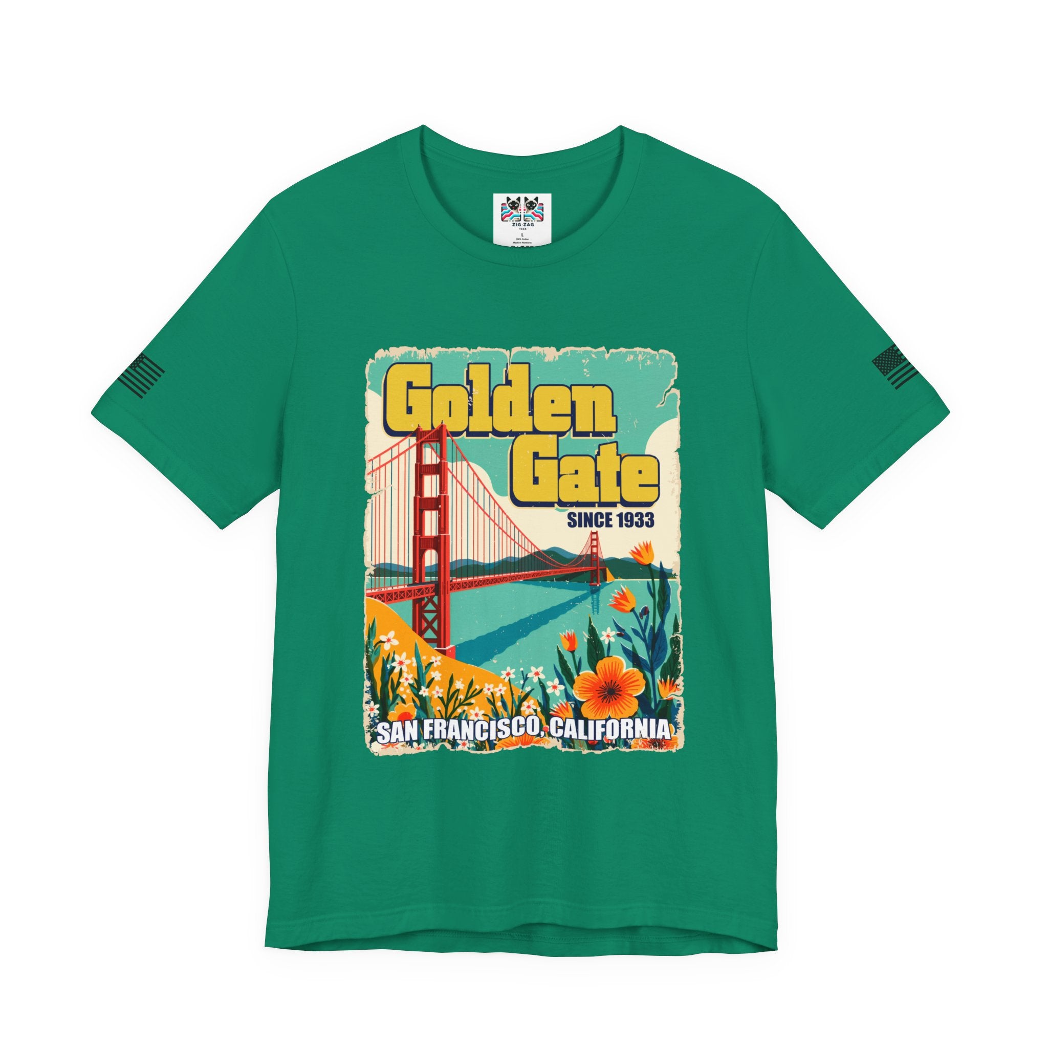 Golden Gate Bridge Since 1933 T-Shirt – Retro Floral Vintage Poster Style Graphic Tee San Francisco California