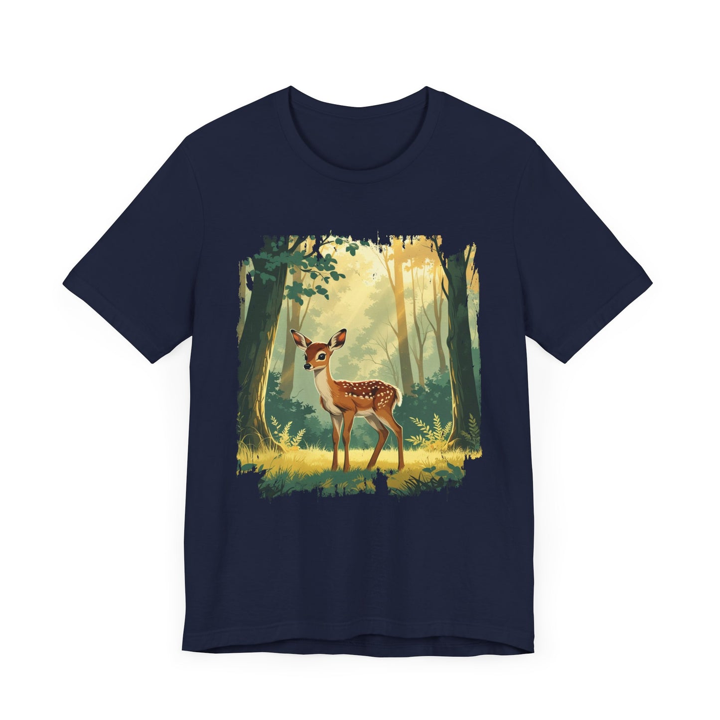 Curious Baby Deer Standing in serene forest with Sunlight Through Trees Graphic T-Shirt