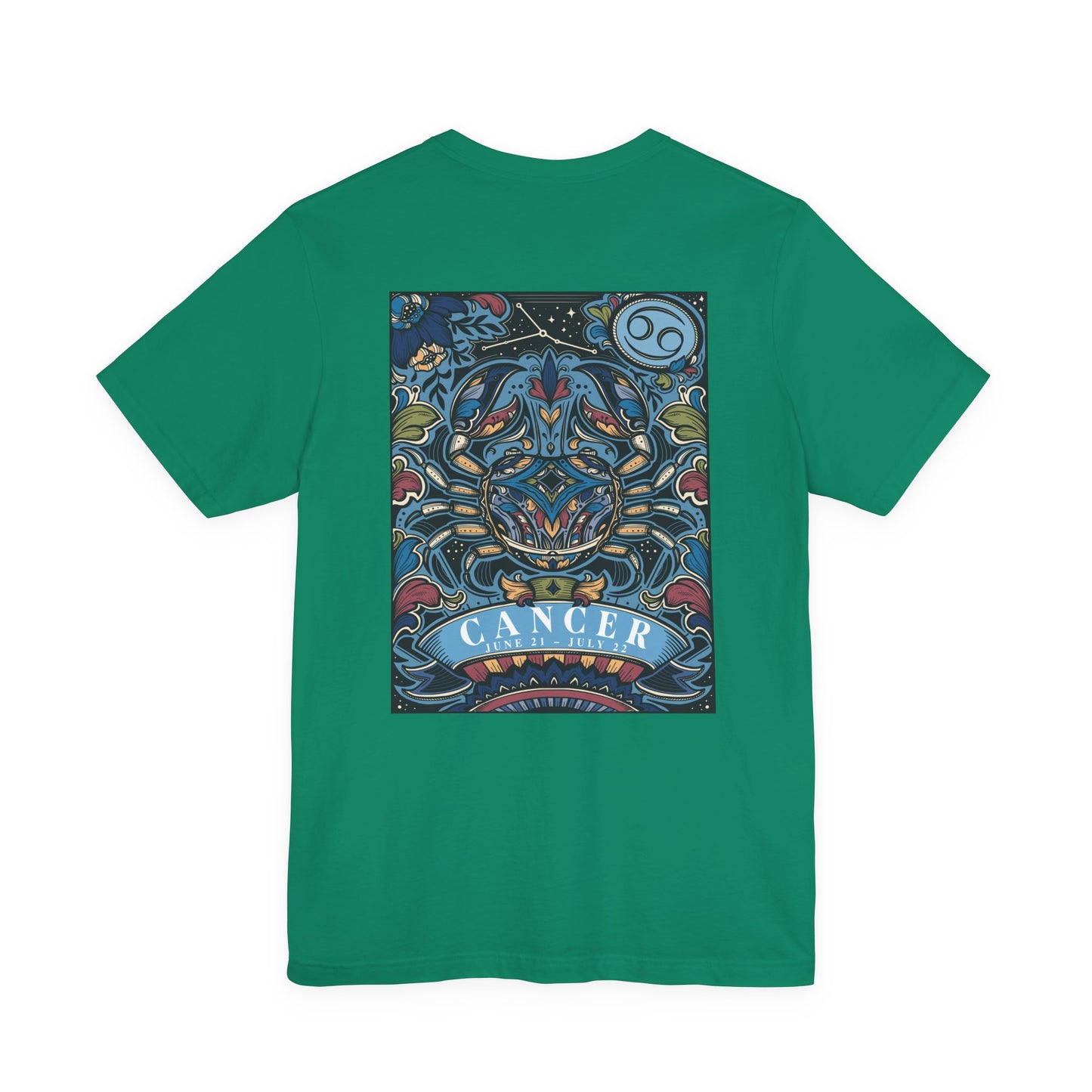 Colorful Cancer Zodiac T-Shirt – Crab with Constellation, Leaves & Flowers
