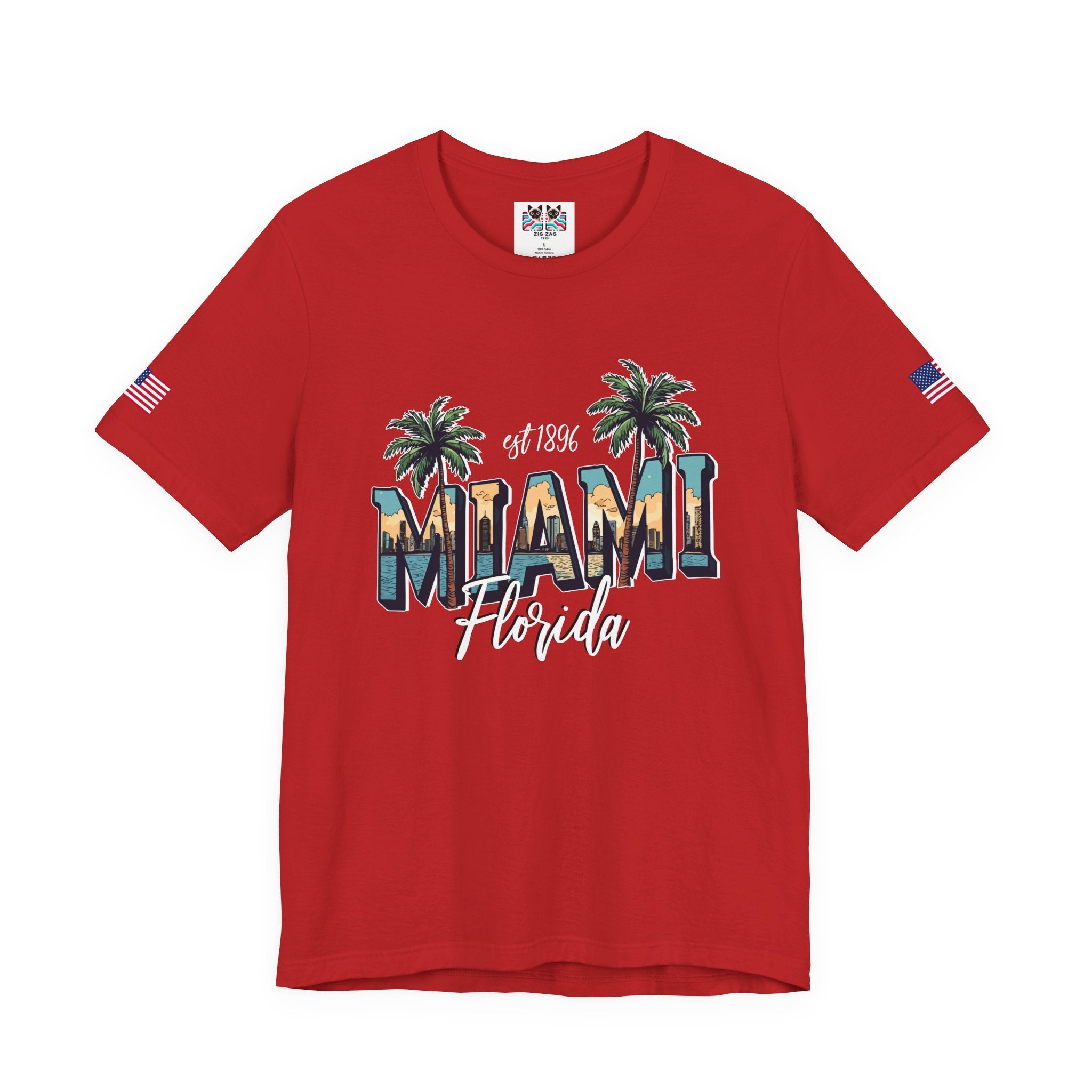 Miami Florida EST 1896 T-Shirt – Skyline Photo Monogram Palm Tree Graphic Tee