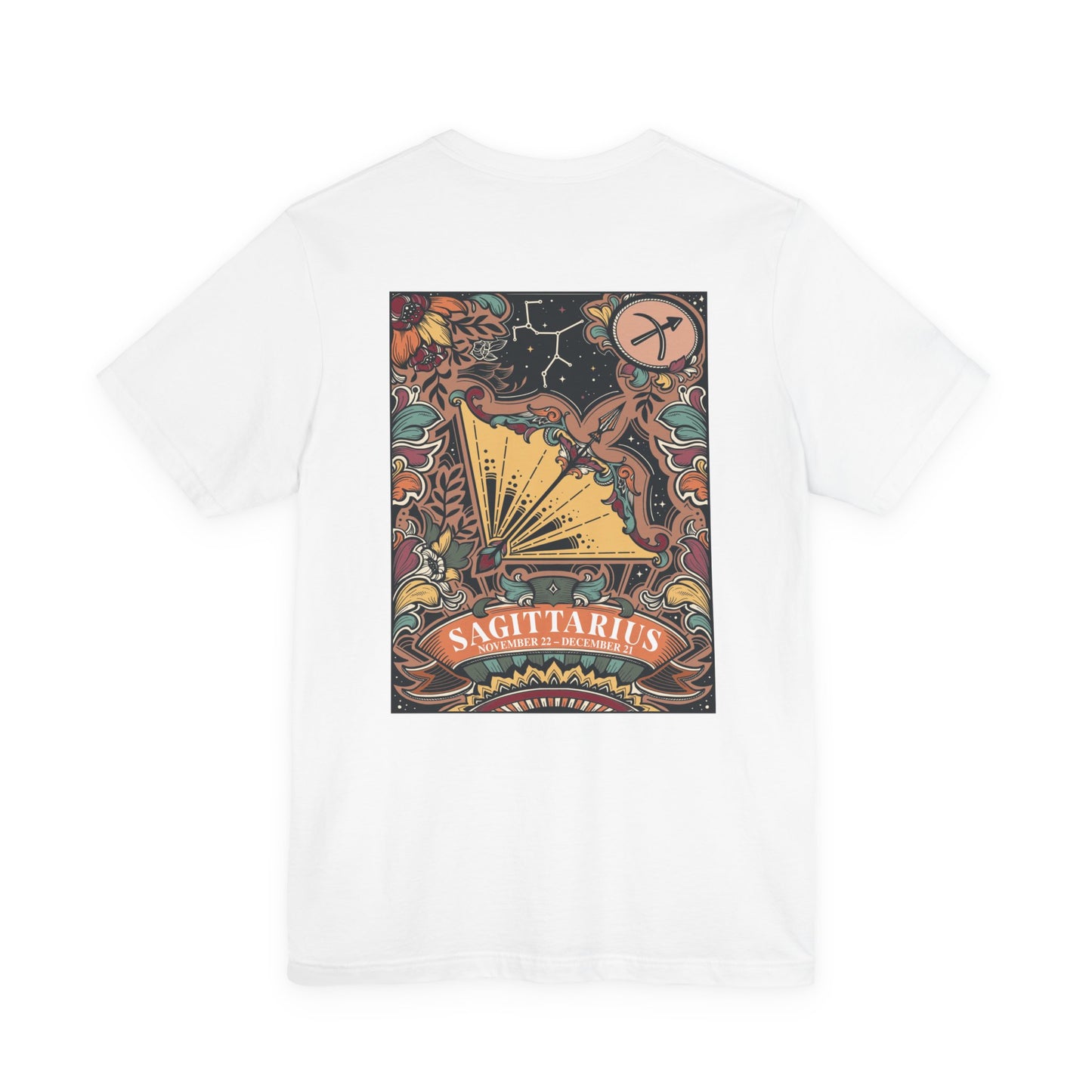 Sagittarius Zodiac T-Shirt – Constellation and Abstract Floral Design