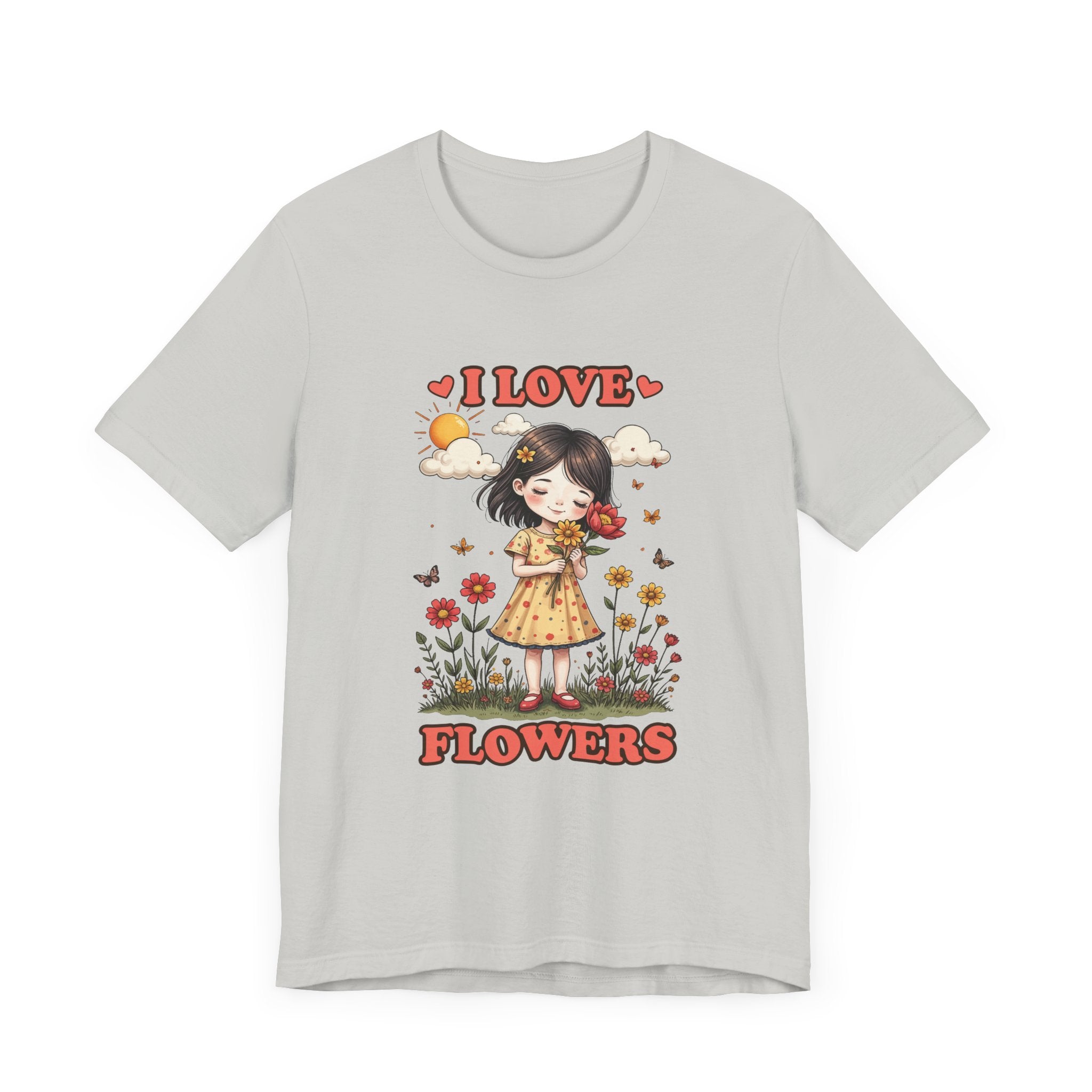 I Love Flowers T-Shirt – Cute Girl and Floral Garden Graphic Tee