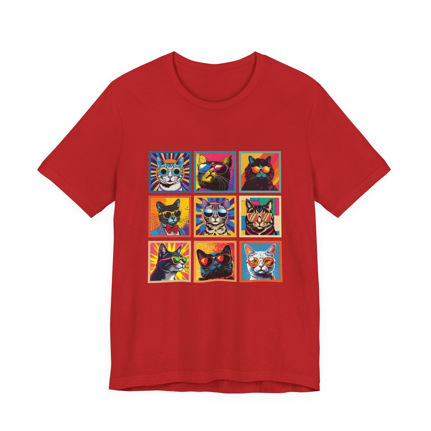 Cool Cats Pop Art Sunglasses Tshirt – Nine Retro Kitty Squares