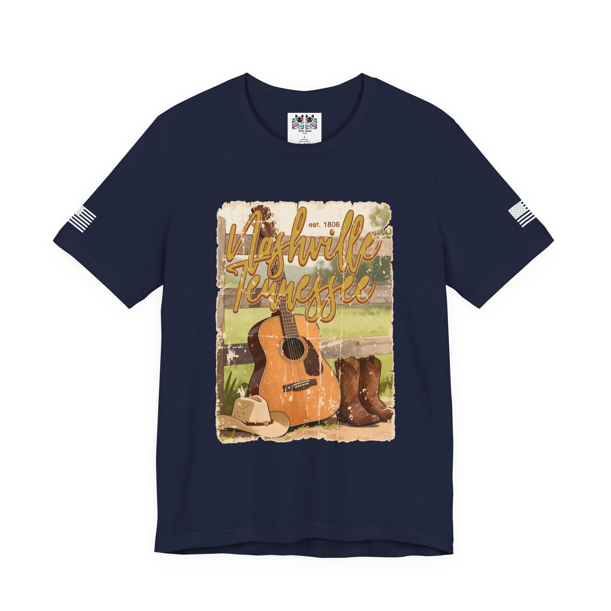 Nashville Tennessee EST 1806 T-Shirt – Vintage Cowboy Boots Hat Guitar Scene Graphic Tee