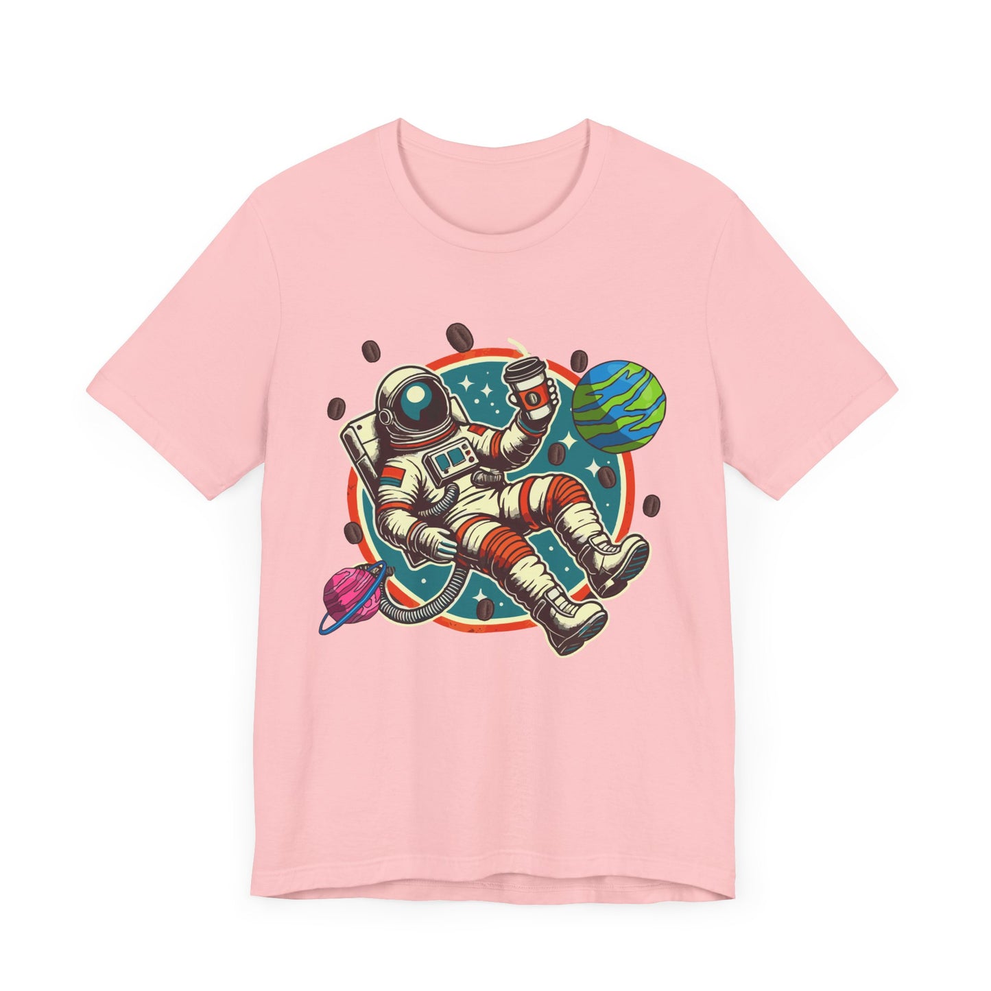 Space Coffee Break | Astronaut Floating with Coffee Cup & Planets Graphic T-Shirt