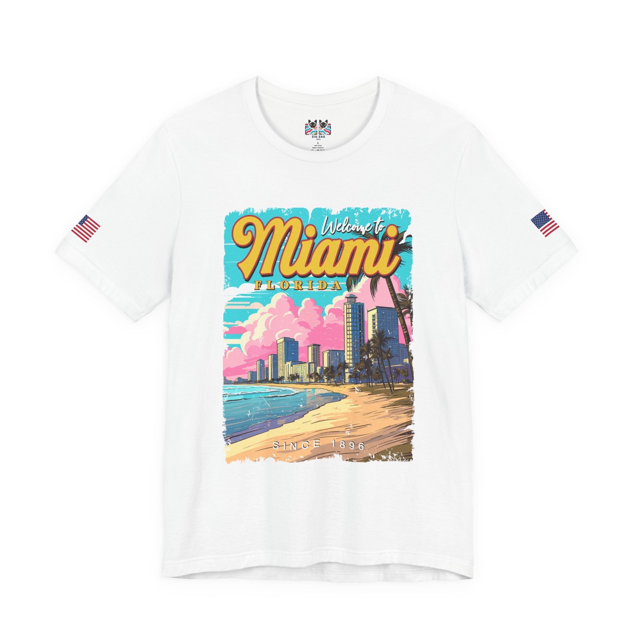 Welcome to Miami Florida T-Shirt – Since 1896 Retro Beach Skyline Poster Graphic Tee