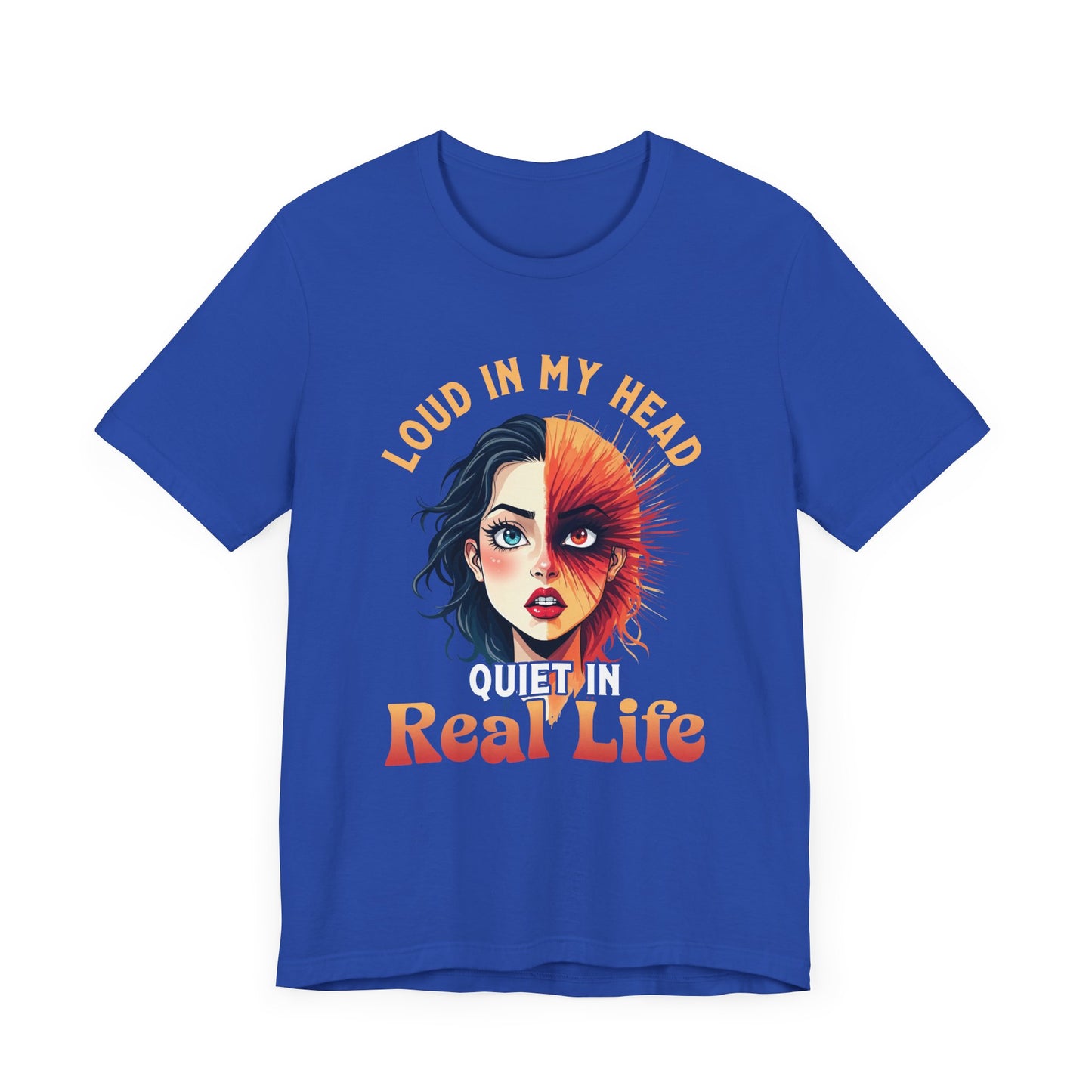Loud in My Head, Quiet in Real Life – Split Face Puzzled Girl Graphic T-Shirt