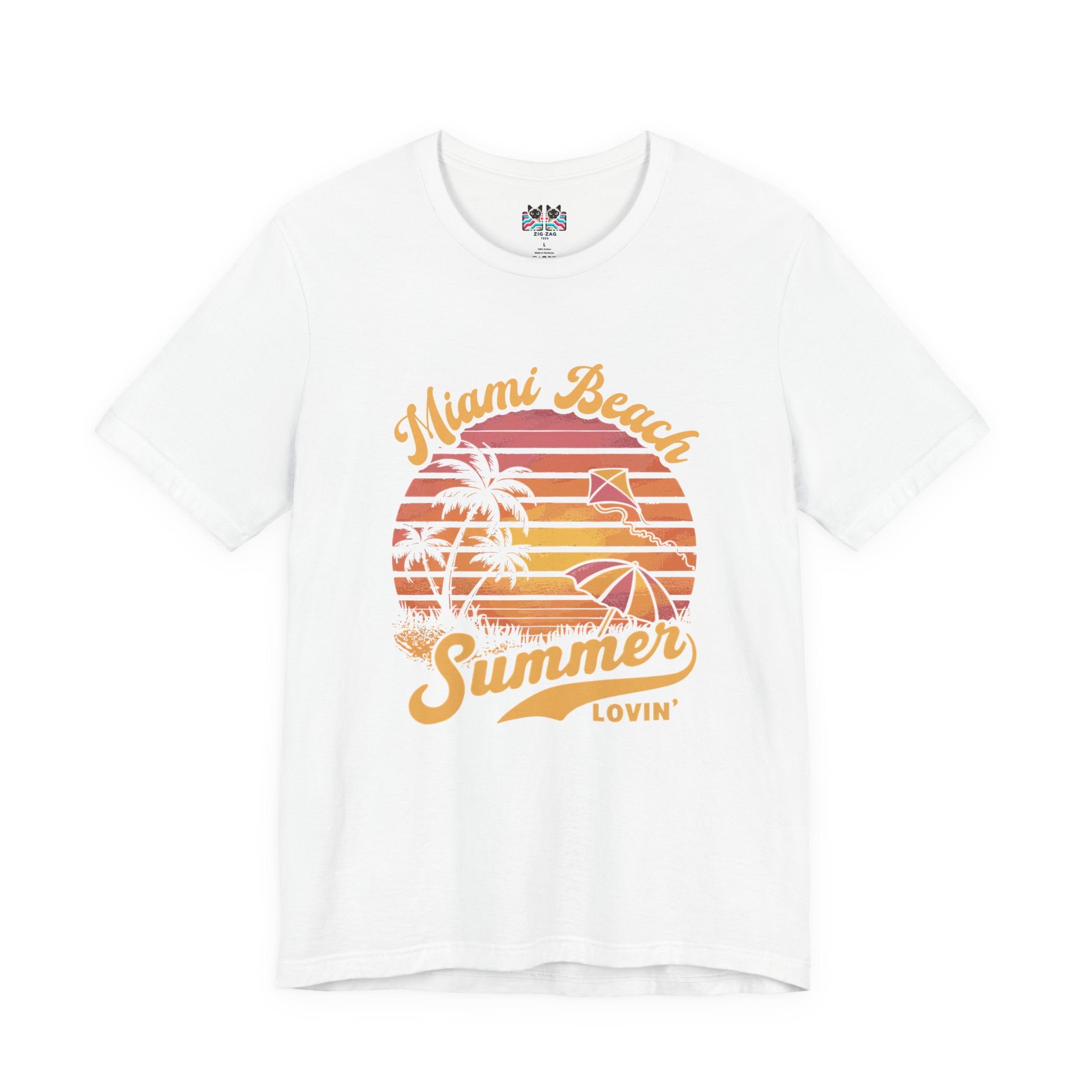 Miami Beach Summer Lovin' T-Shirt – Retro Sunset Kite Palm Tree Beach Graphic Tee