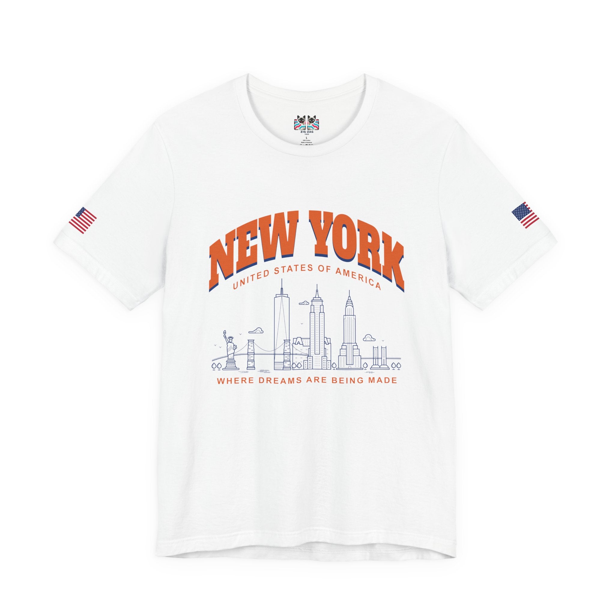 New York Dreams T-Shirt - Where Dreams Are Being Made USA Orange Blue Skyline