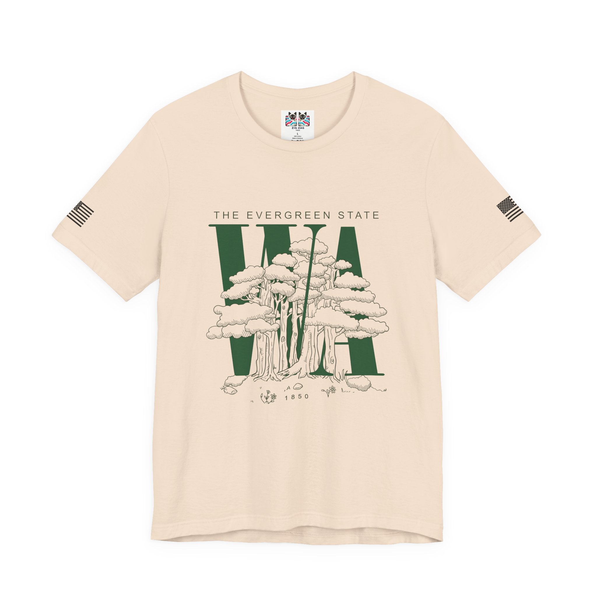 Washington WA State Evergreen State Tree Illustration T-Shirt | The Evergreen State 1850 Nature Graphic Tee