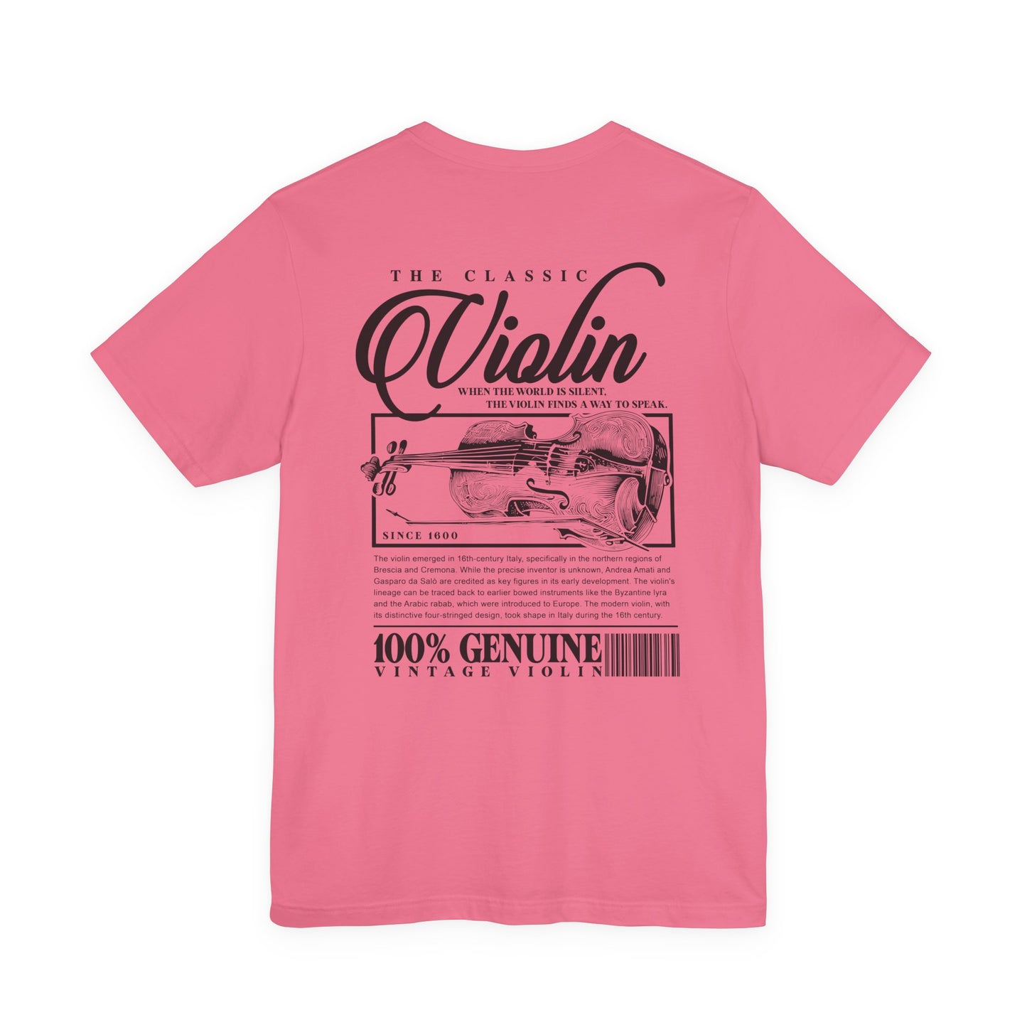 The Classic Violin T-Shirt – Vintage Instrument & 16th Century Story [Black Text]