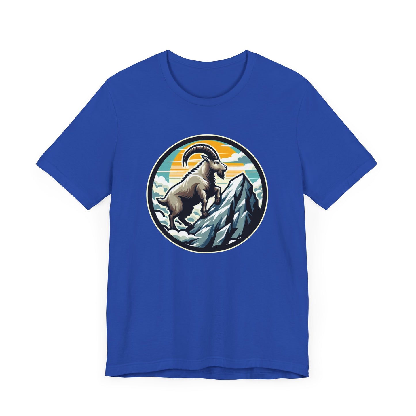 Majestic Mountain Goat on Summit with Sun and Clouds Graphic T-Shirt